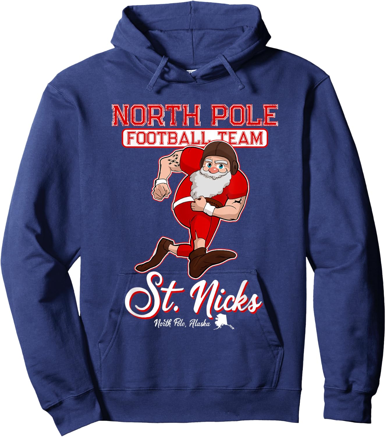 North Pole St. Nicks Funny Boys Football Santa Claus Hoodie - Hoodie | Navy