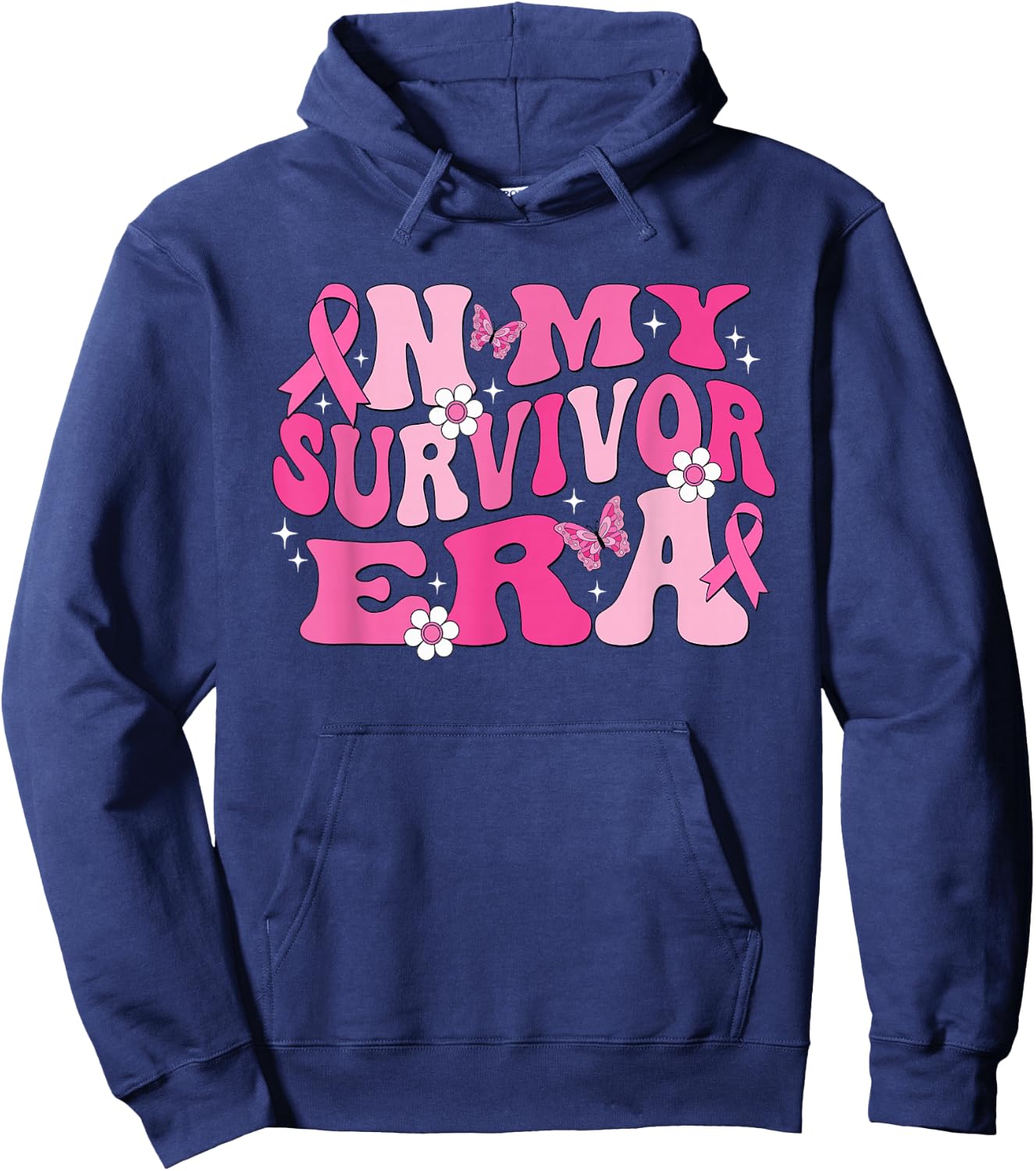 Groovy In My Survivor Era Pink Ribbon Breast Cancer Hoodie - Hoodie | Navy