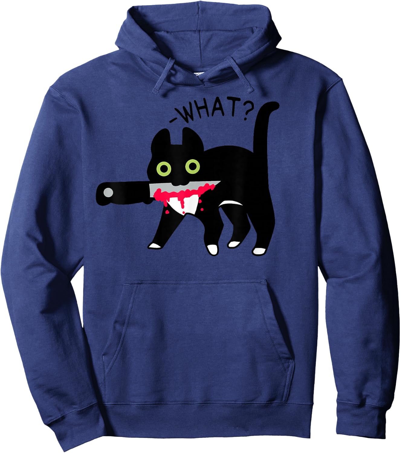 Cat What? Murderous Tuxedo Cat with Knife Halloween Costume Hoodie - Hoodie | Navy