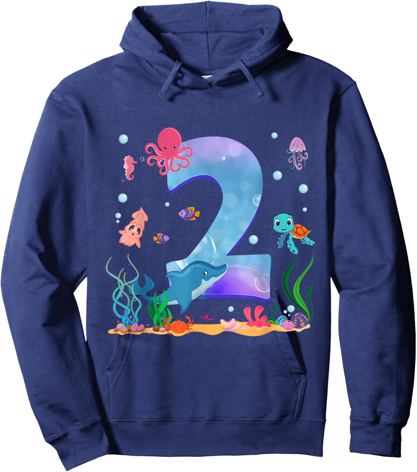 2 Years Old Sea Fish Ocean Animal 2nd Birthday Boy Girl Hoodie - Hoodie | Navy