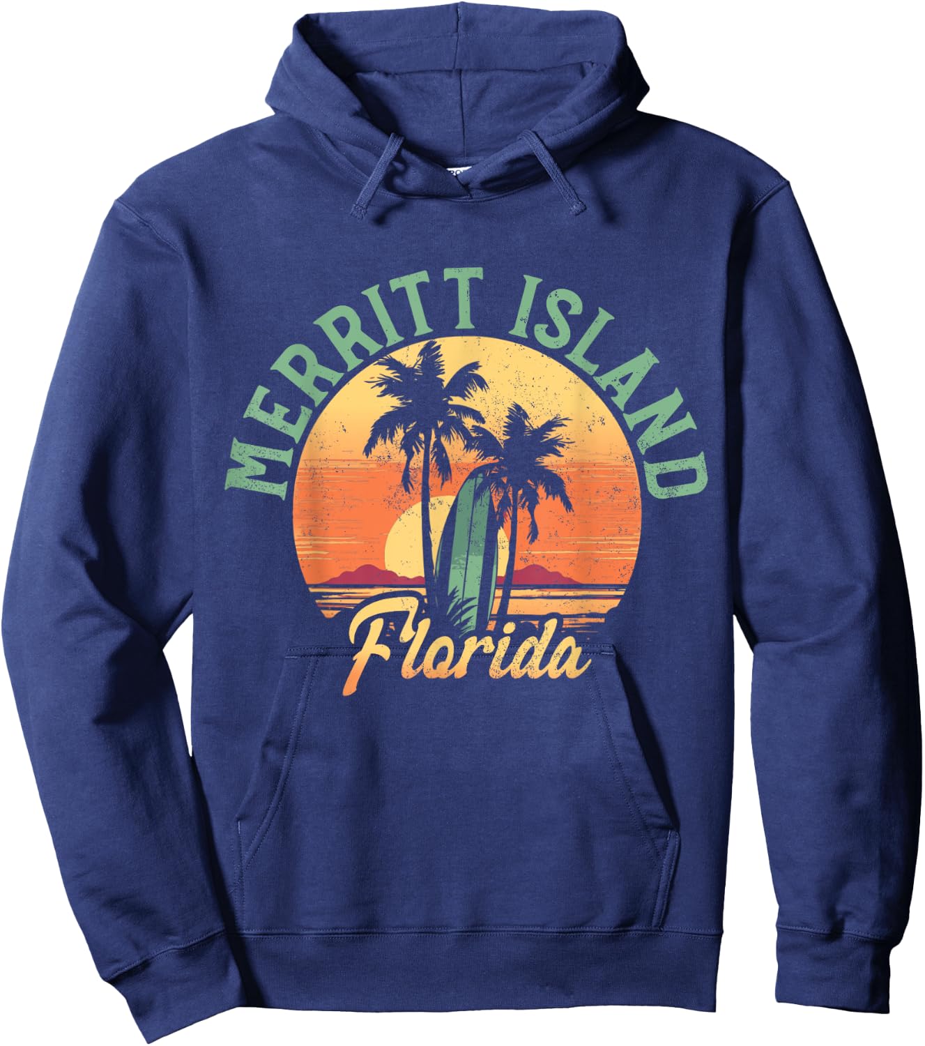 Merritt Island Florida Retro Surfer Vintage Beach Hoodie - Hoodie | Navy
