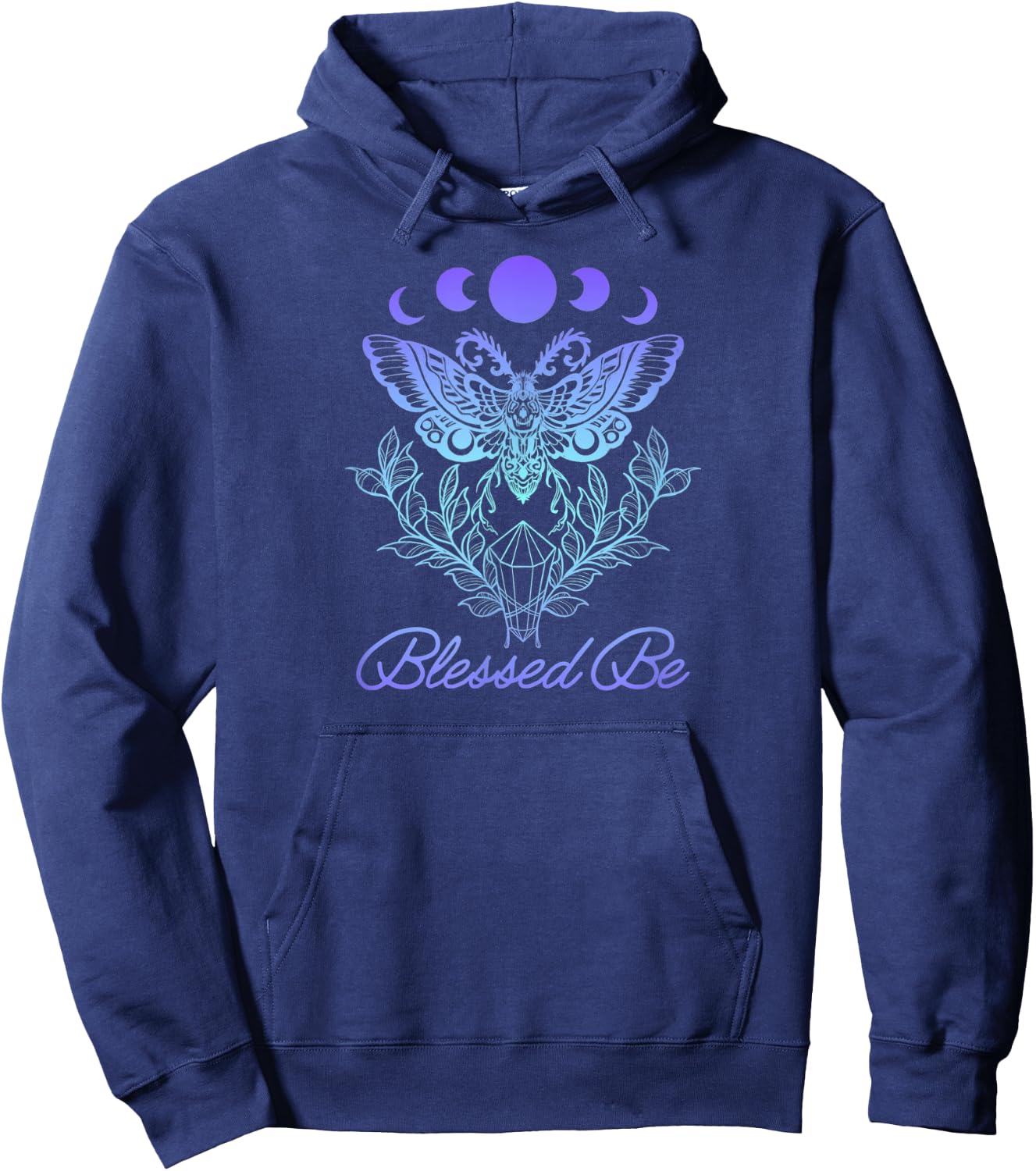 Blessed Be Luna Moth Crystal Wicca Wiccan Witch Hoodie - Hoodie | Navy