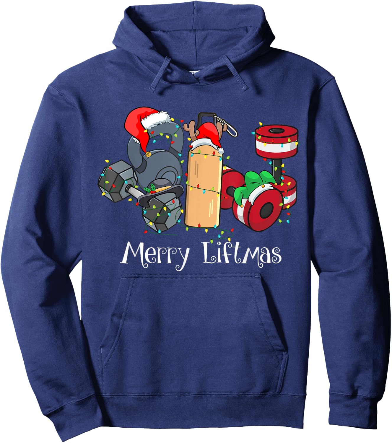 Merry Liftmas Christmas Gym Workout Kettlebell Weightlifting Hoodie - Hoodie | Navy