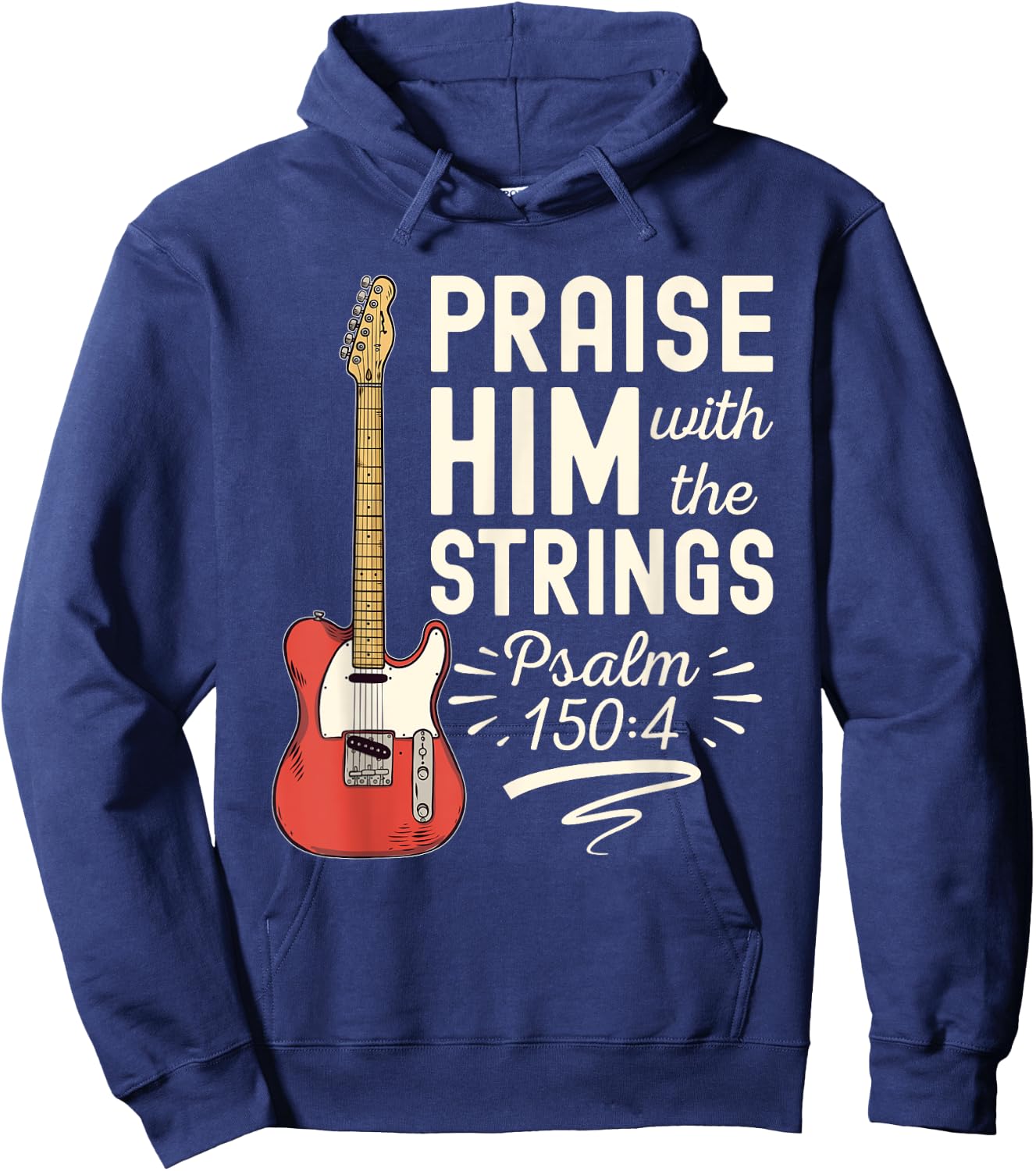 Praise Him With The Strings Psalm 150 Christian Guitar Hoodie - Hoodie | Navy