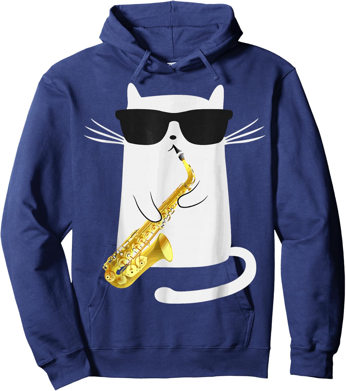Funny Cat Playing Saxophone For Jazz Musician Saxophonist Hoodie - Hoodie | Navy