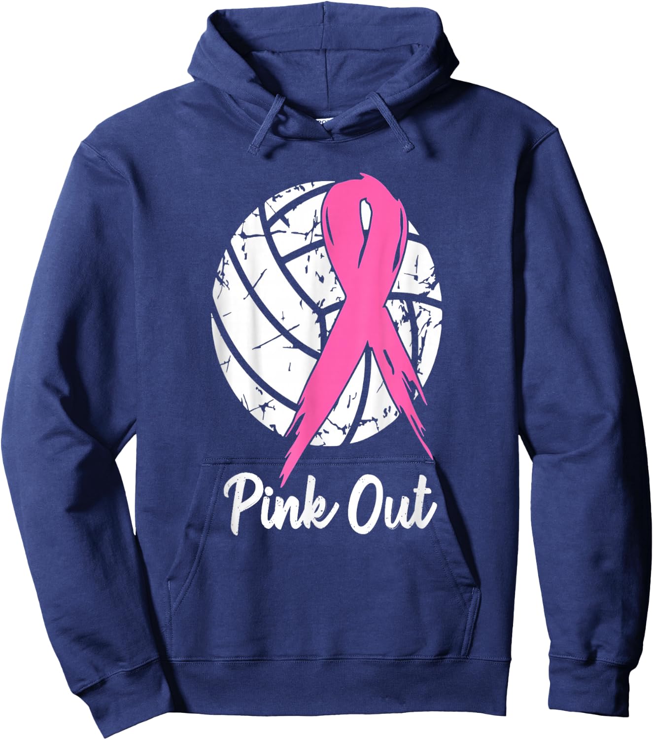 Breast Cancer Pink Out Ribbon Volleyball Awareness Costume Hoodie - Hoodie | Navy