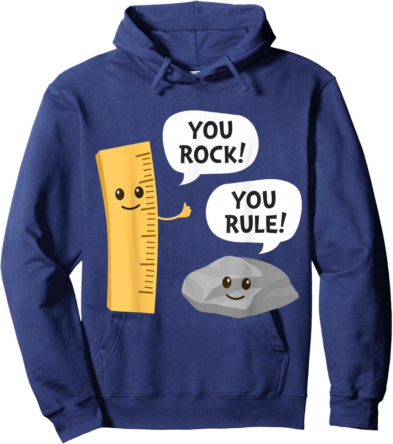 You Rock You Rule Funny Cute Kawaii Rock and Ruler Pun Hoodie - Hoodie | Navy