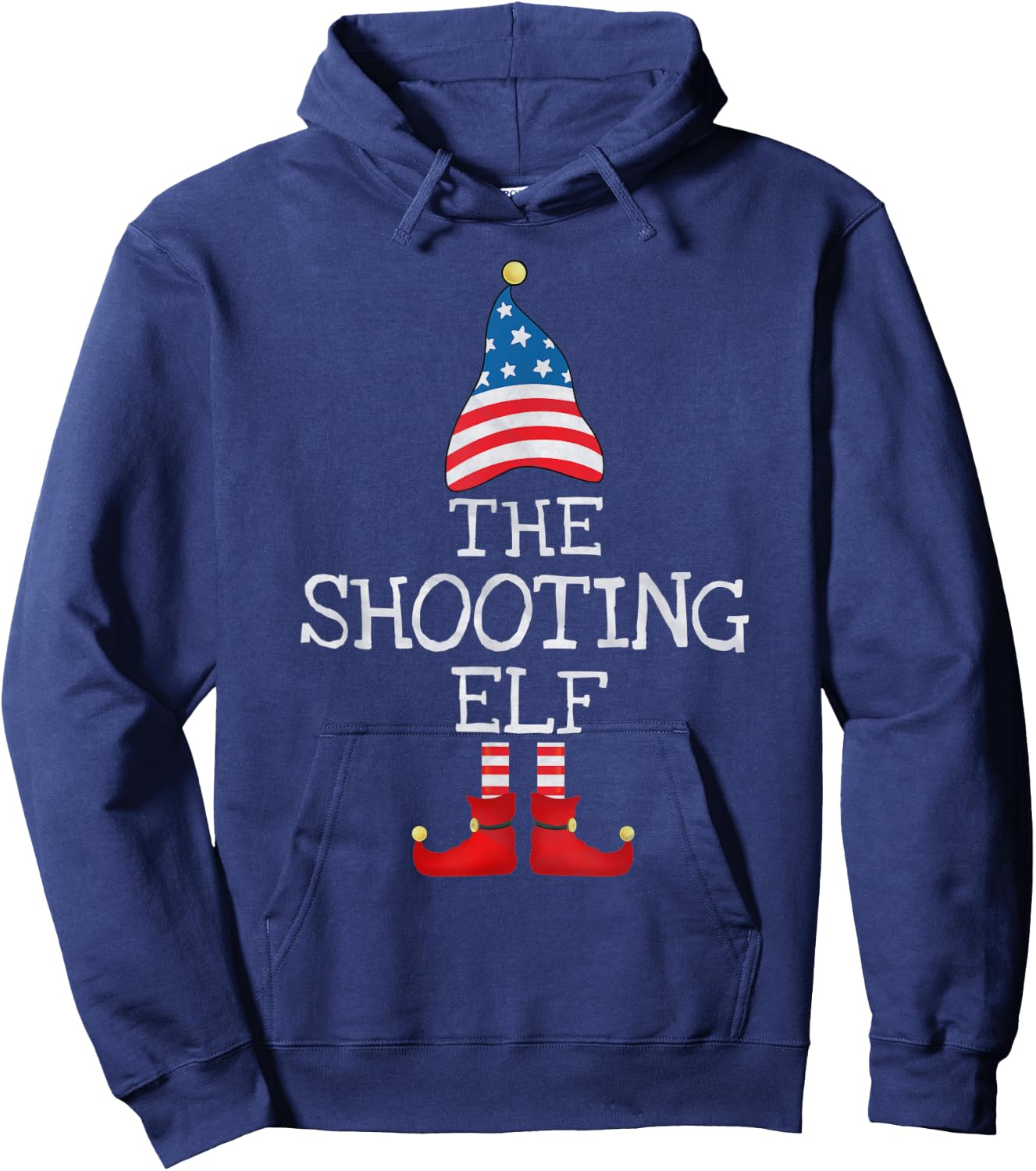 USA Flag Xmas The Shooting Elf Funny Matching Christmas Elf Hoodie - Hoodie | Navy