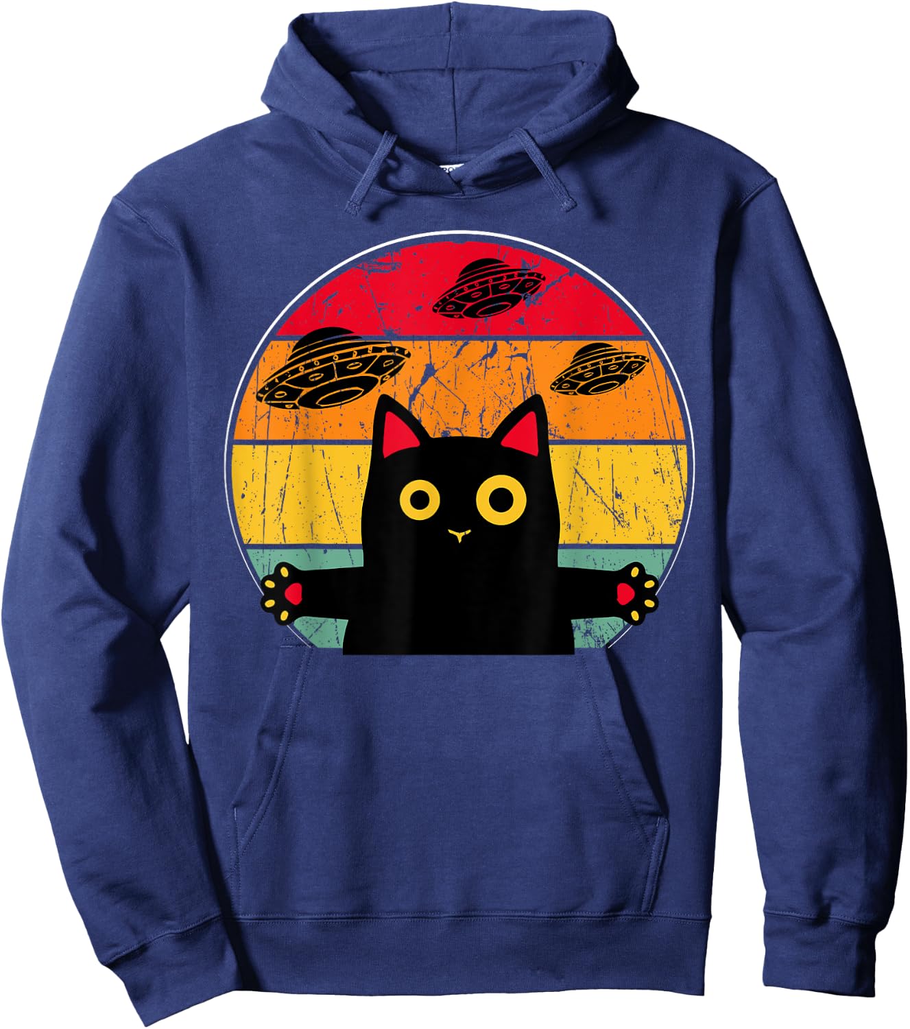 Alien Cat UFO Funny Galaxy Cat Shirt Spaceship Cat Women Kids Hoodie - Hoodie | Navy