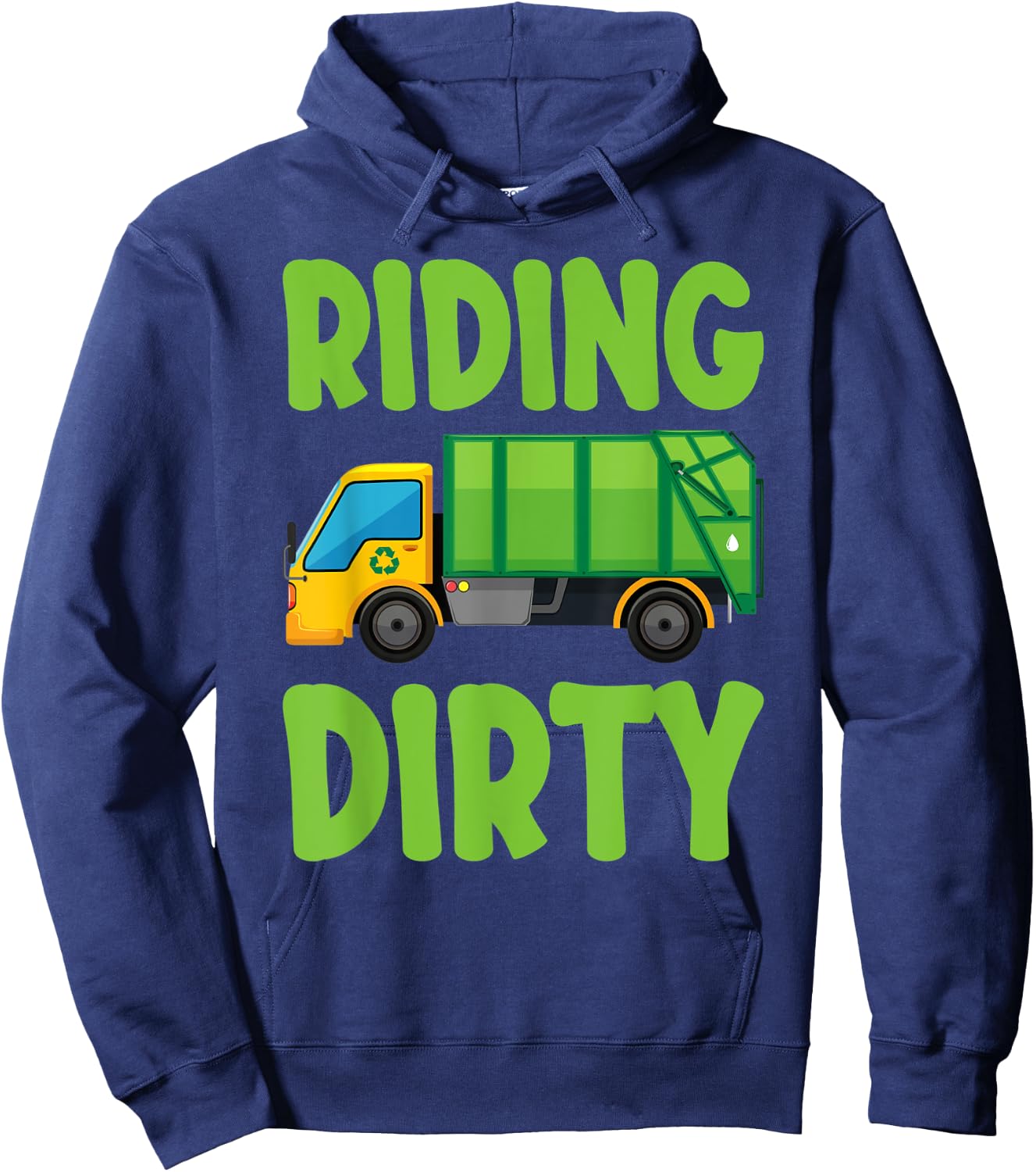 Recycling Trash Garbage Truck Kids Men Riding Dirty Vehicle Hoodie - Hoodie | Navy