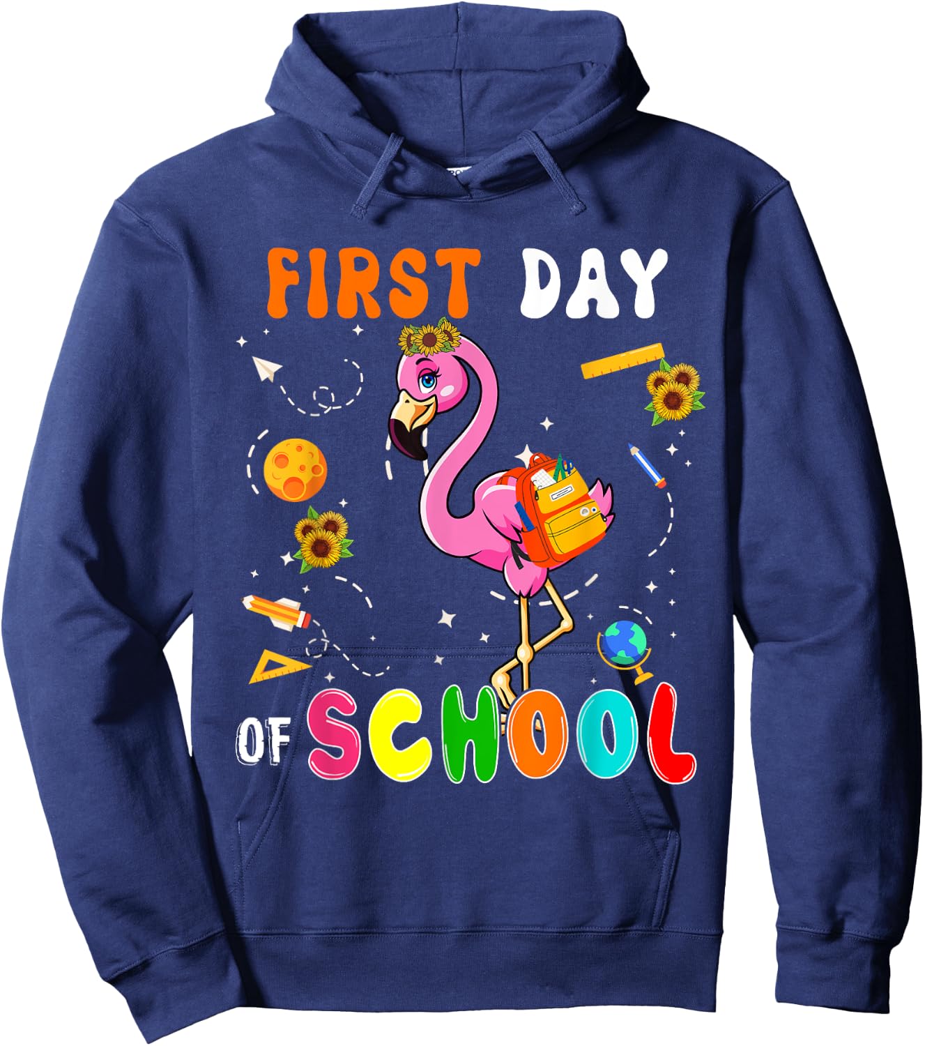 First Day Of School Flamingo Student Back To School Kids Hoodie - Hoodie | Navy