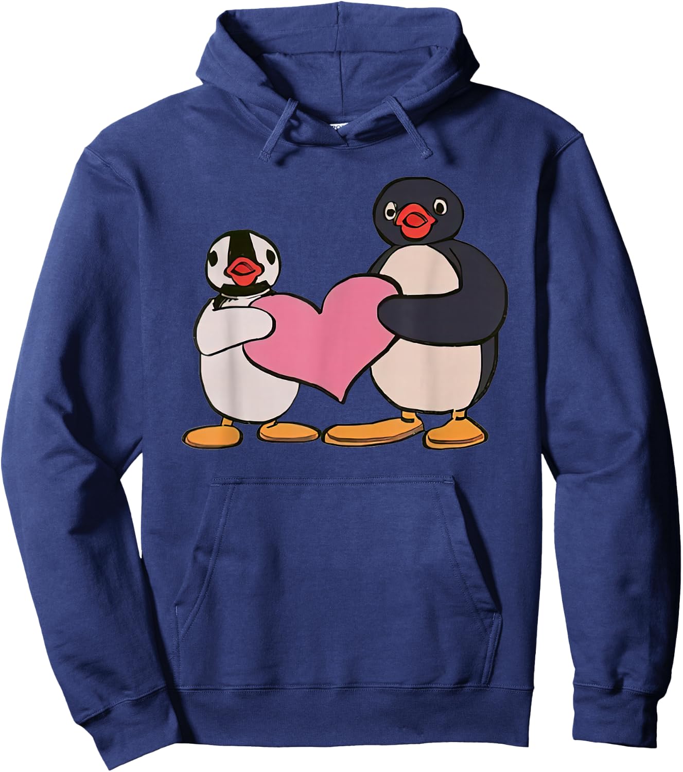 Cute Pingu And Pinga Penguin Holding Heart Hoodie - Hoodie | Navy
