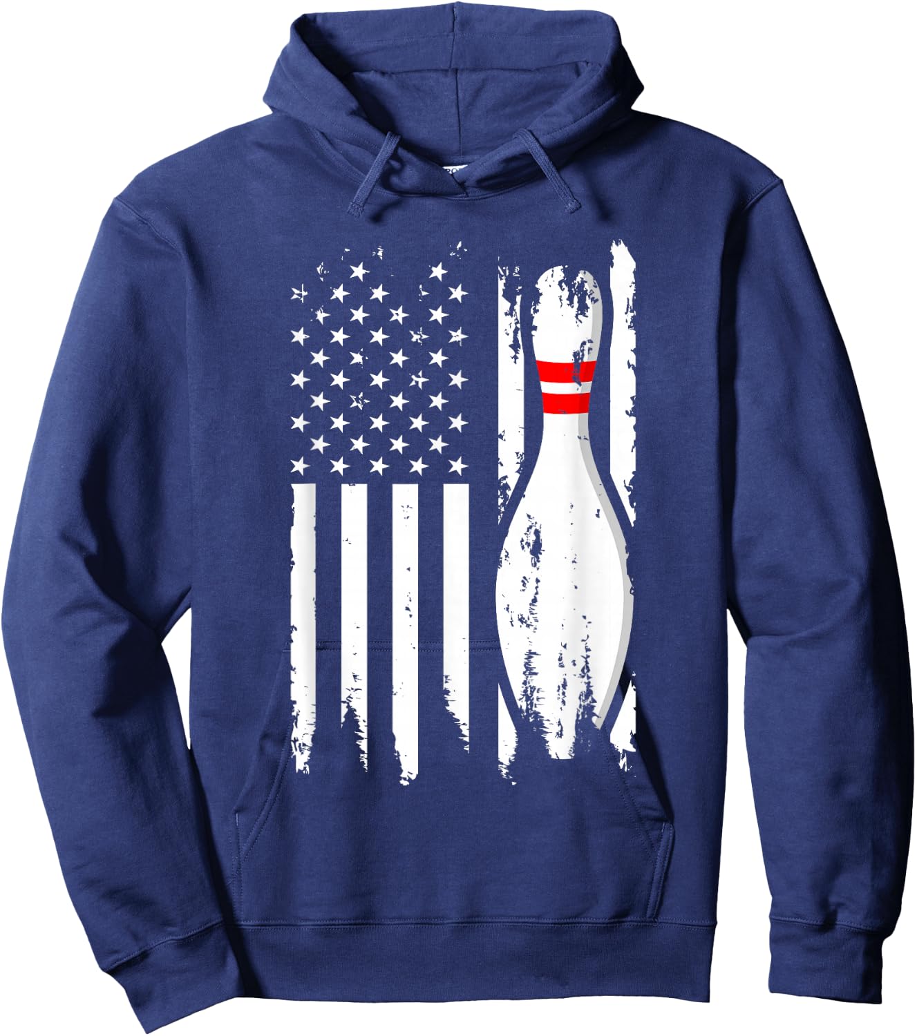 Bowling American Flag Stripes Patriot Men Women Bowler Pin Hoodie - Hoodie | Navy