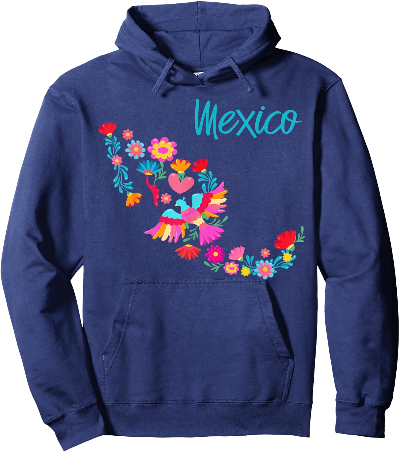 Mexico Map Floral Otomi Mexican Flowers Art Colourful Bright Hoodie - Hoodie | Navy