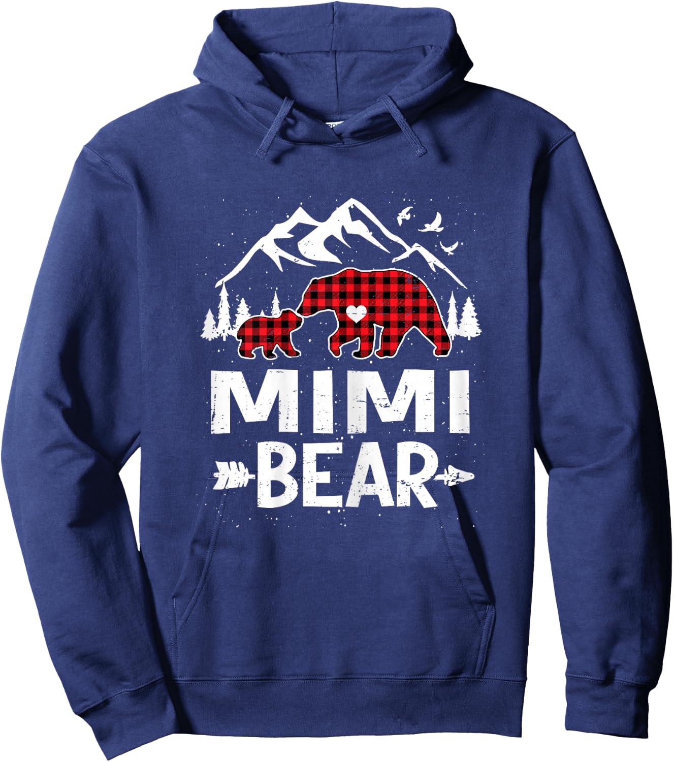 Mimi Bear Family Christmas 2025 Red Buffalo Plaid Pajamas Hoodie - Hoodie | Navy