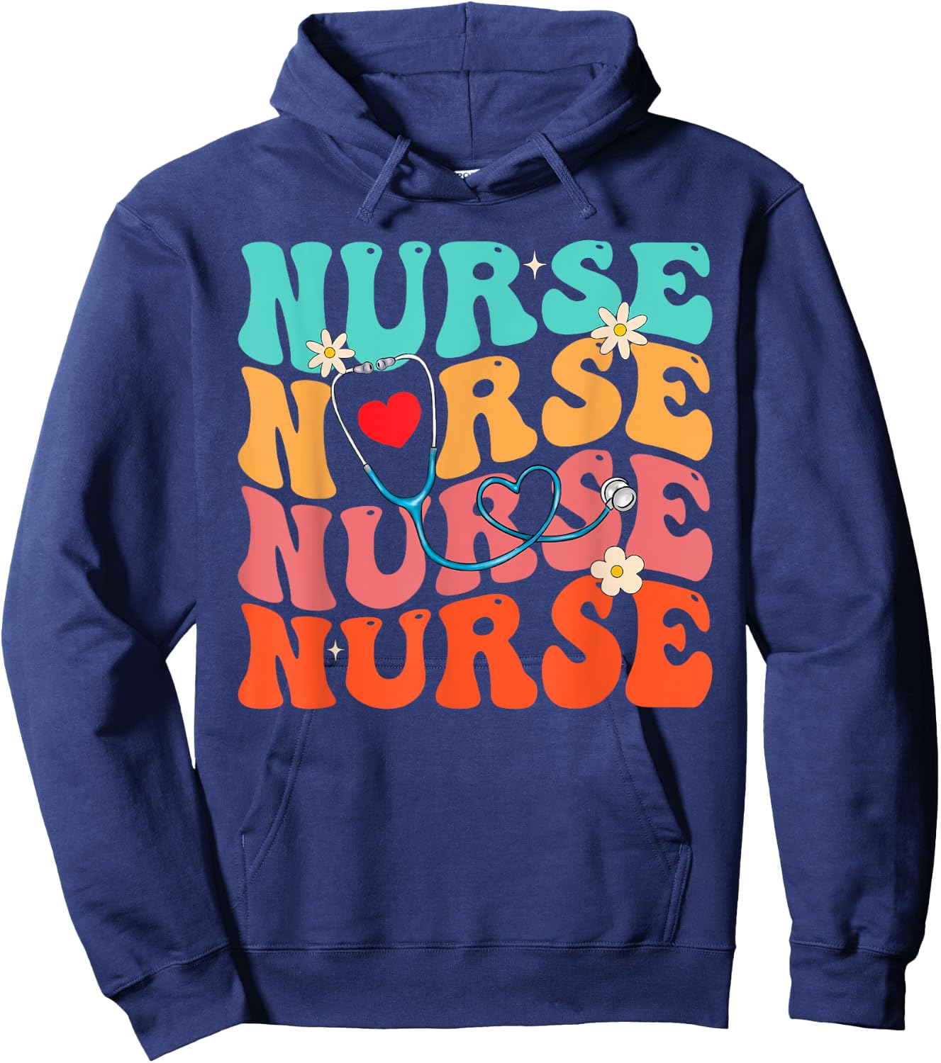 Cute Groovy Stethoscope Nurse Life Nursing Nurse Week Nurse Hoodie - Hoodie | Navy