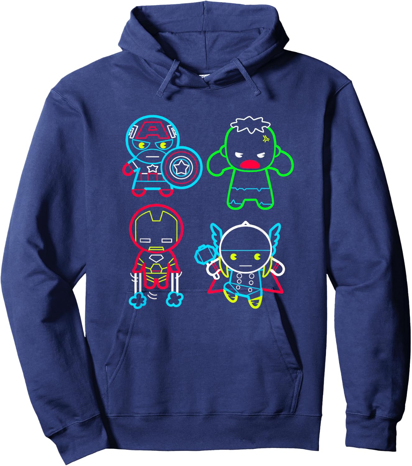 Marvel Kawaii Cute Avengers Neon Outline Group Shot Hoodie - Hoodie | Navy