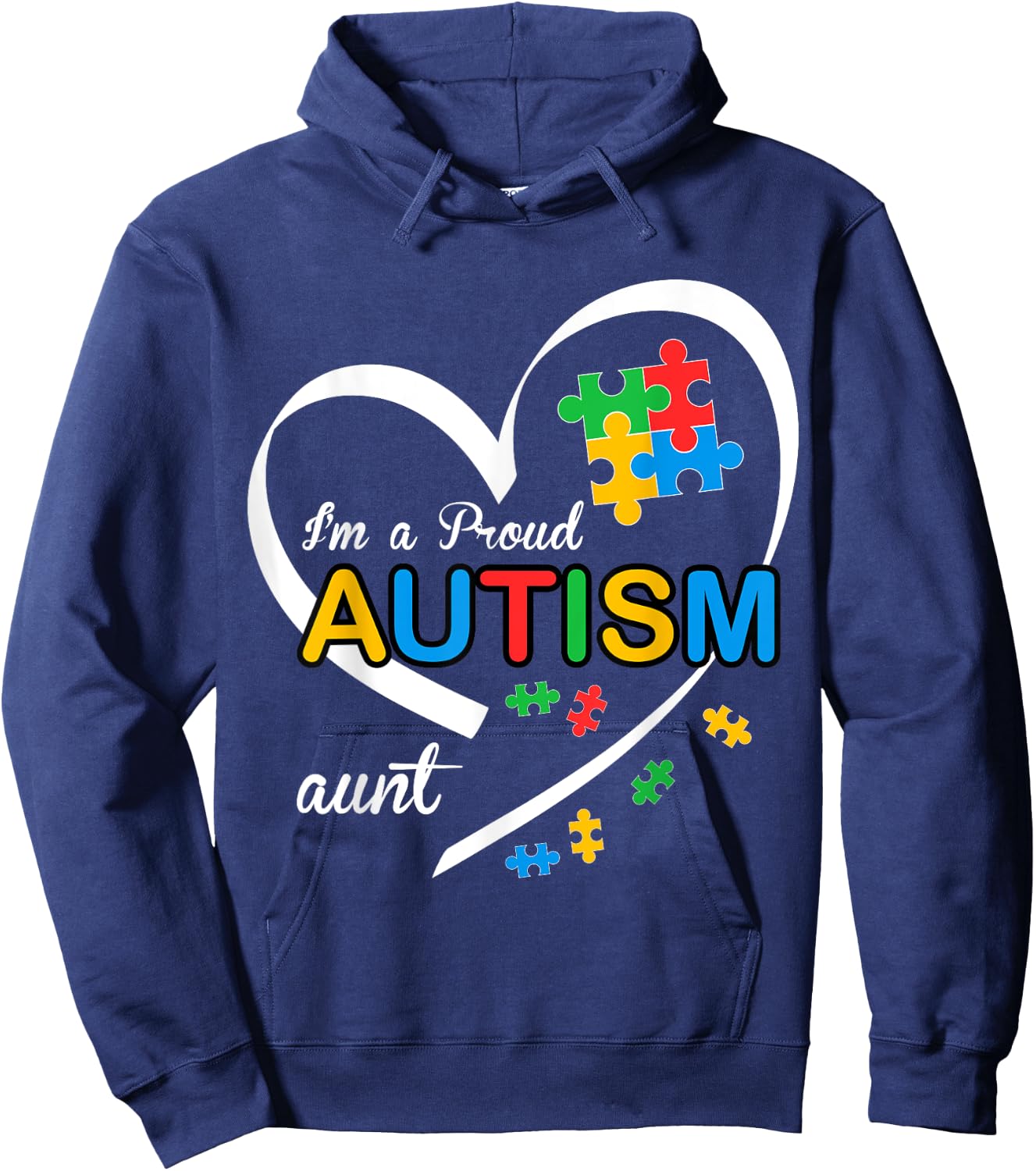 I'm A Proud Aunt Love Heart Autism Awareness Puzzle Matching Hoodie - Hoodie | Navy
