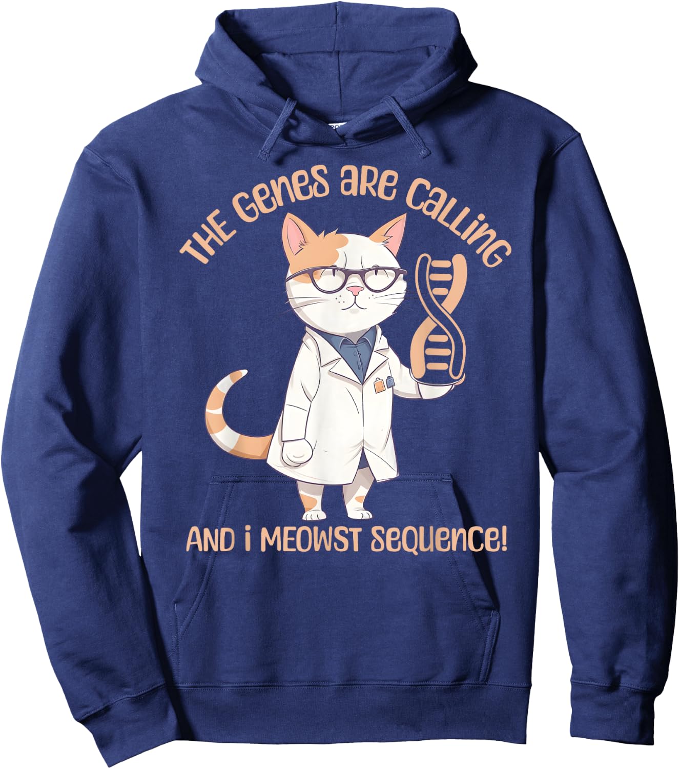 Funny Molecular Biology Cat Gene Sequencing DNA Biologist Men Women Hoodie - Hoodie | Navy