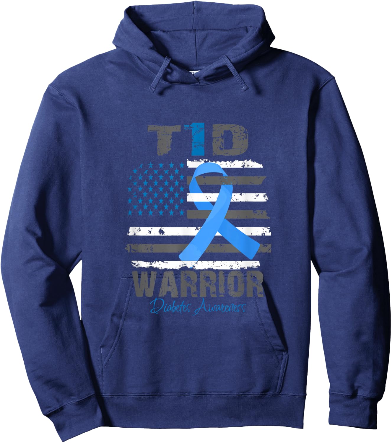 World Diabetes Awareness Blue Ribbon T1D Warrior Type 1 Hoodie - Hoodie | Navy