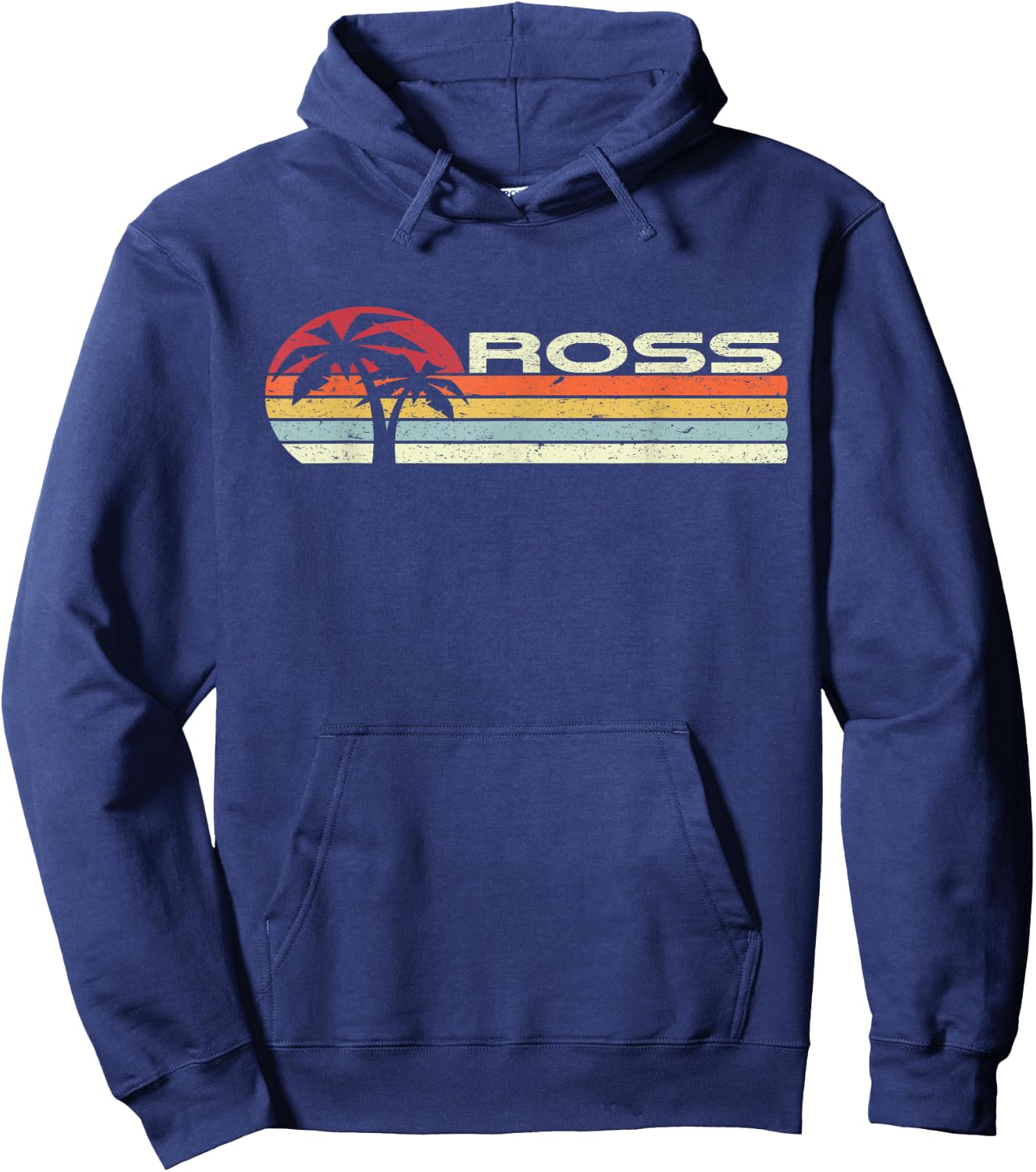 Ross Surname 80s 90s Vintage Sunset with Palm Trees Hoodie - Hoodie | Navy