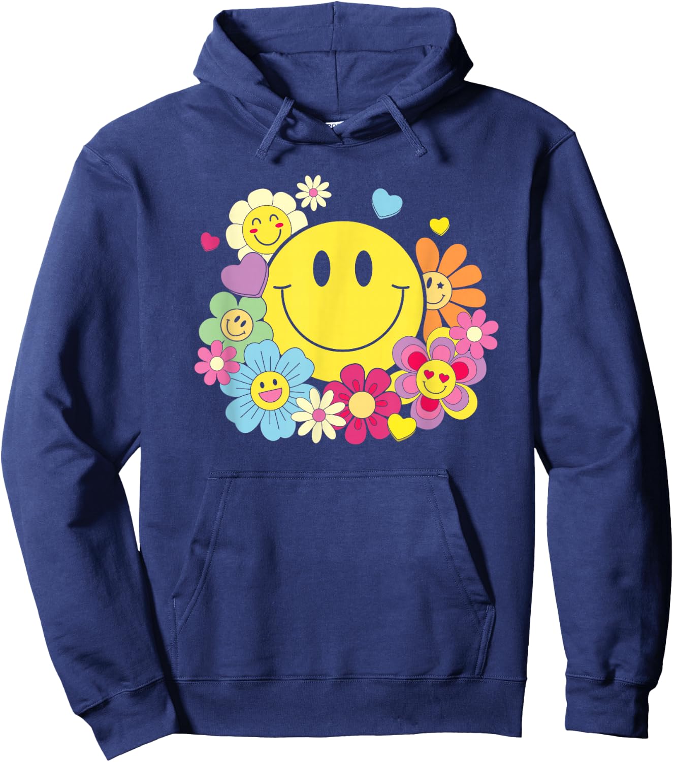 Cute Smile Face Flower Happy Face Flowers Heart Kids Girls Hoodie - Hoodie | Navy