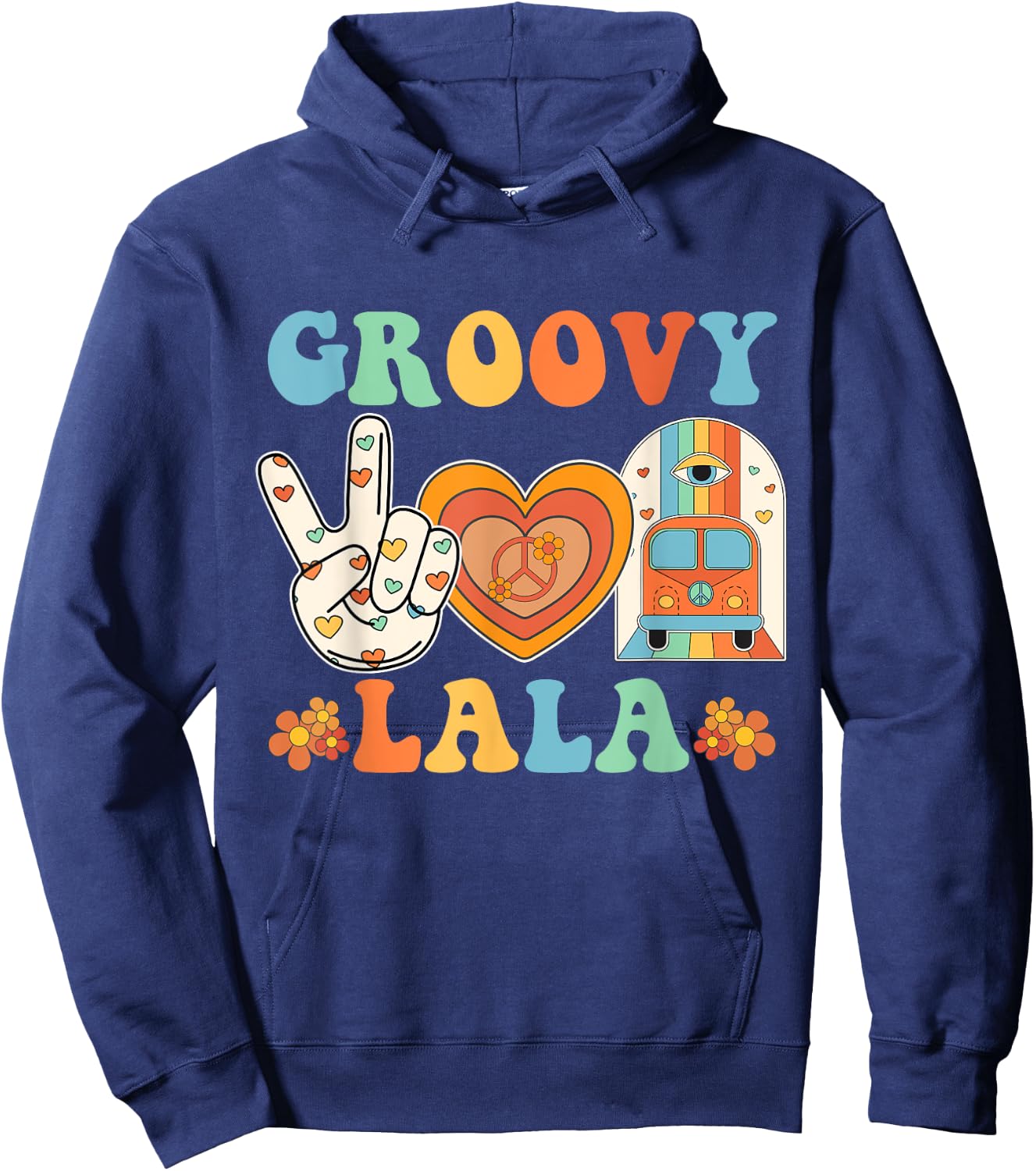 Retro Groovy Lala Grandma Hippie Family Matching Mothers Day Hoodie - Hoodie | Navy
