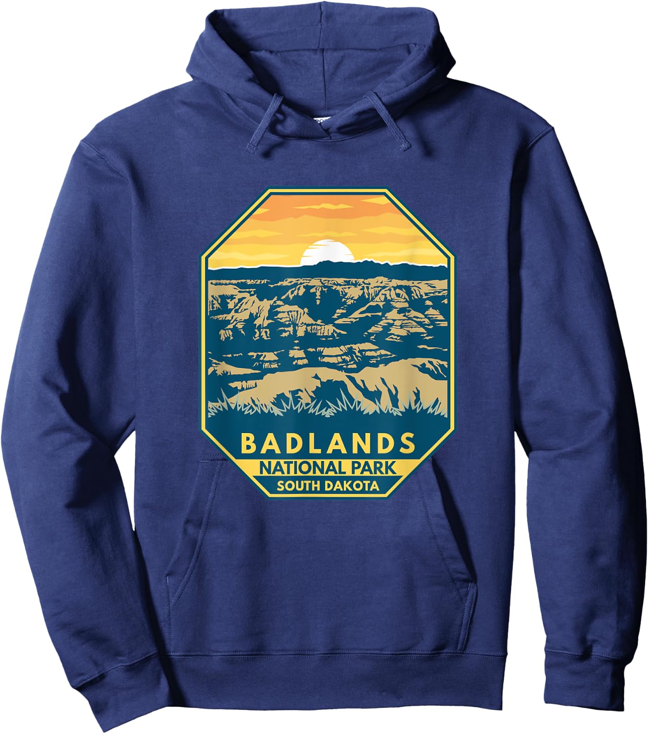 Badlands National Park Sunset Retro Emblem Vintage Hoodie - Hoodie | Navy