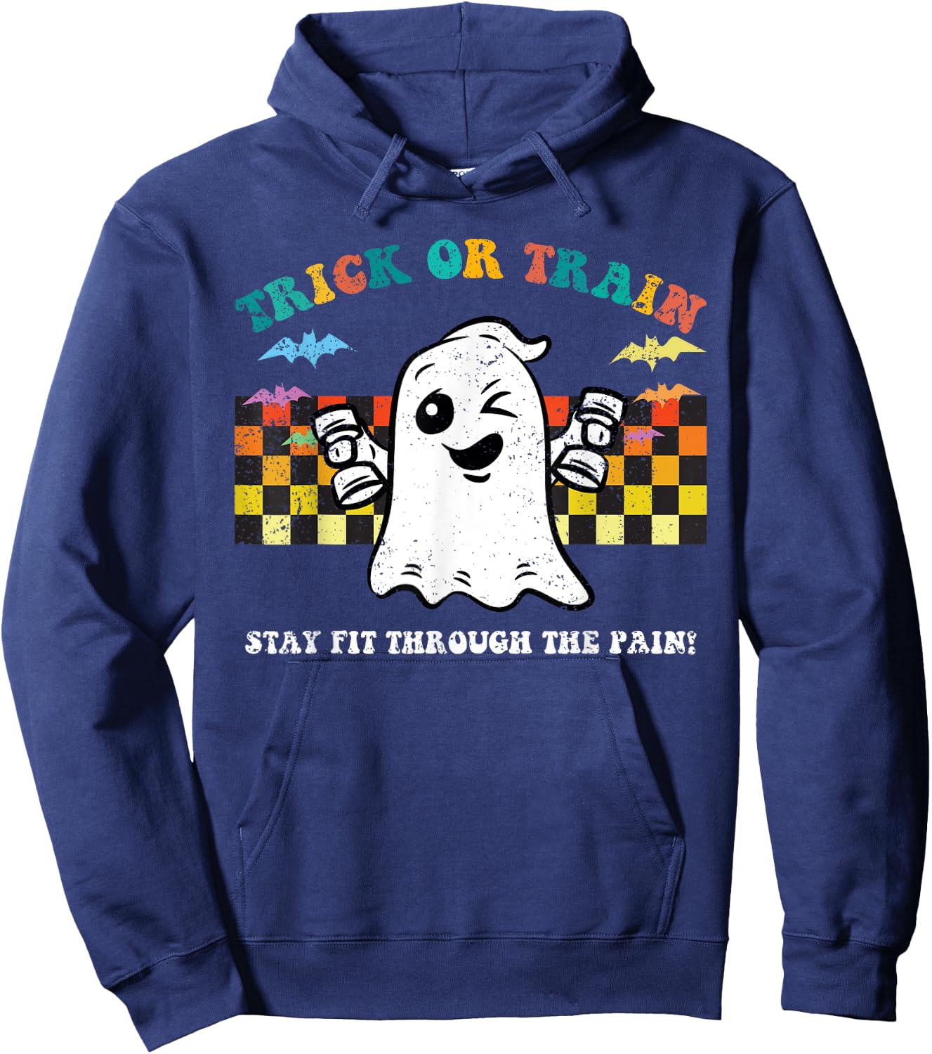 Trick Or Train Ghost Halloween Costume Fitnes Gym Workout Hoodie - Hoodie | Navy