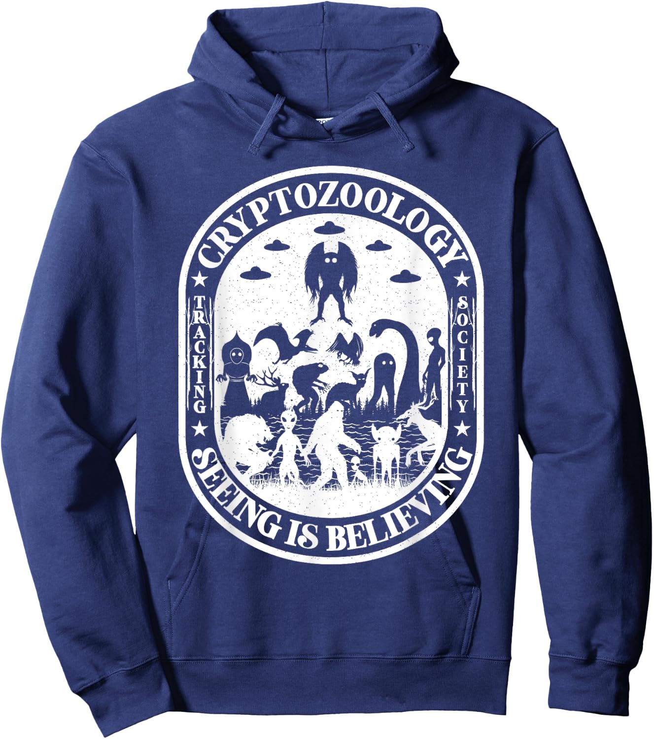 Bigfoot Nessie Mothman And Aliens Cryptid Team Cryptozoology Hoodie - Hoodie | Navy
