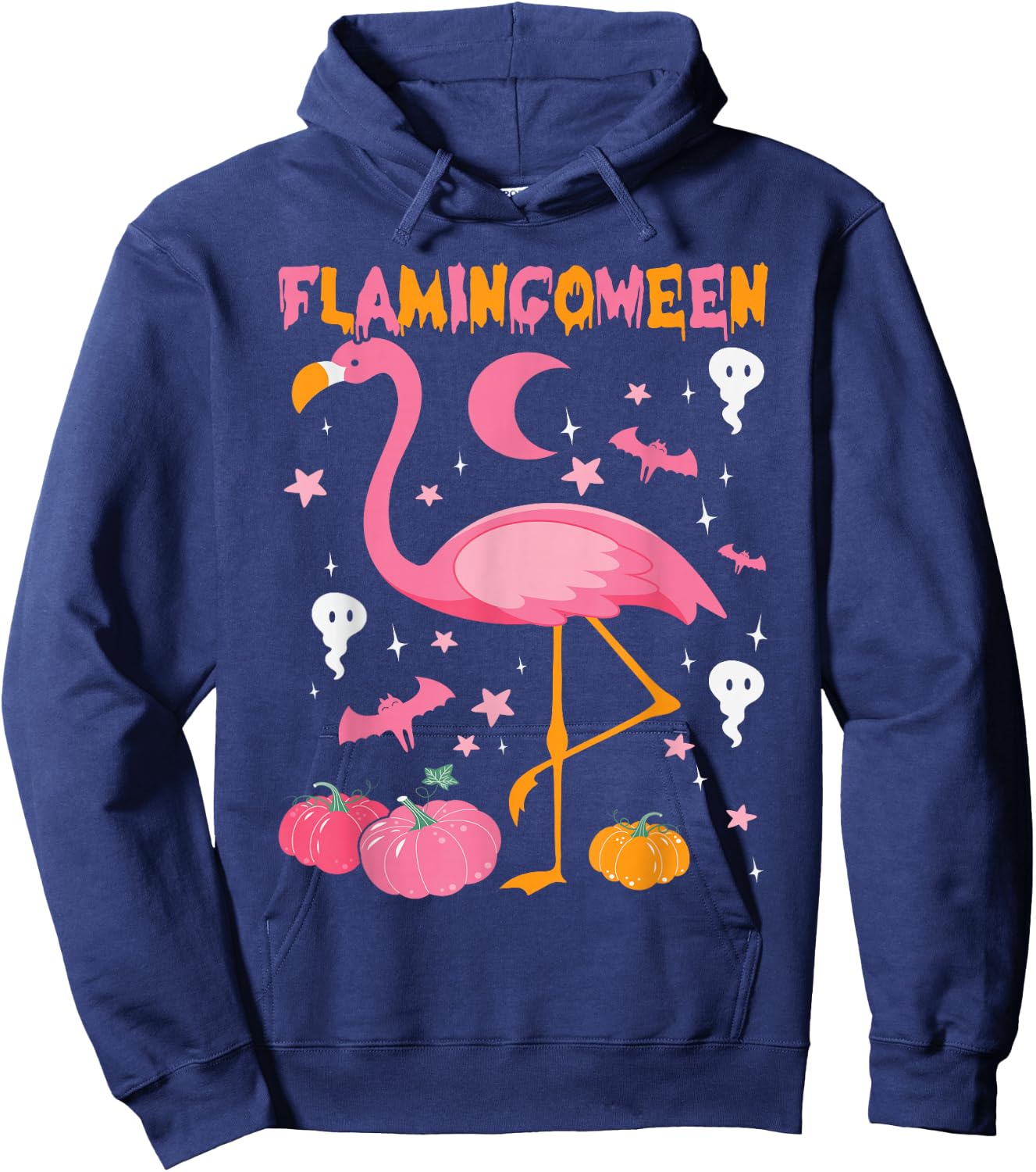 Happy Flamingoween Pink Flamingo Halloween Skeleton Spooky Hoodie - Hoodie | Navy
