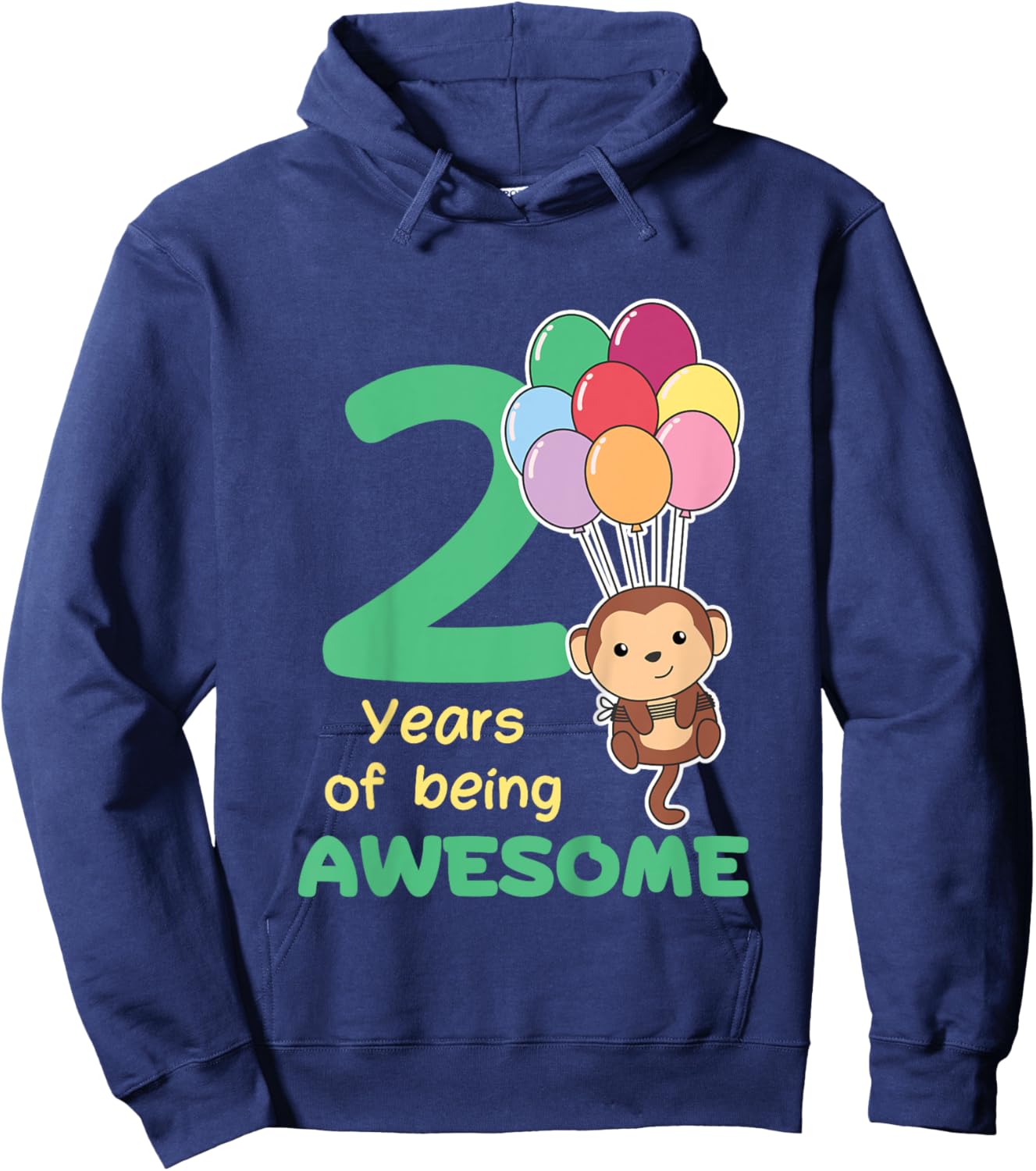 Monkey 2nd Birthday For Kids Two Year Old Monkey Hoodie - Hoodie | Navy