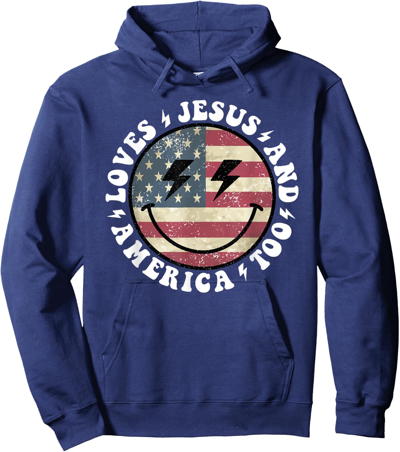 Loves Jesus and America Too God Christian 4th of July retro Hoodie - Hoodie | Navy