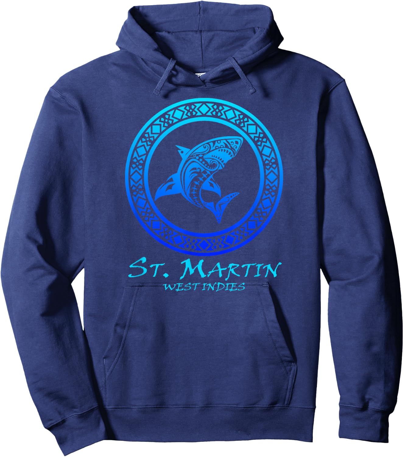 St. Martin, West Indies Vintage Tribal Shark Vacation Hoodie - Hoodie | Navy