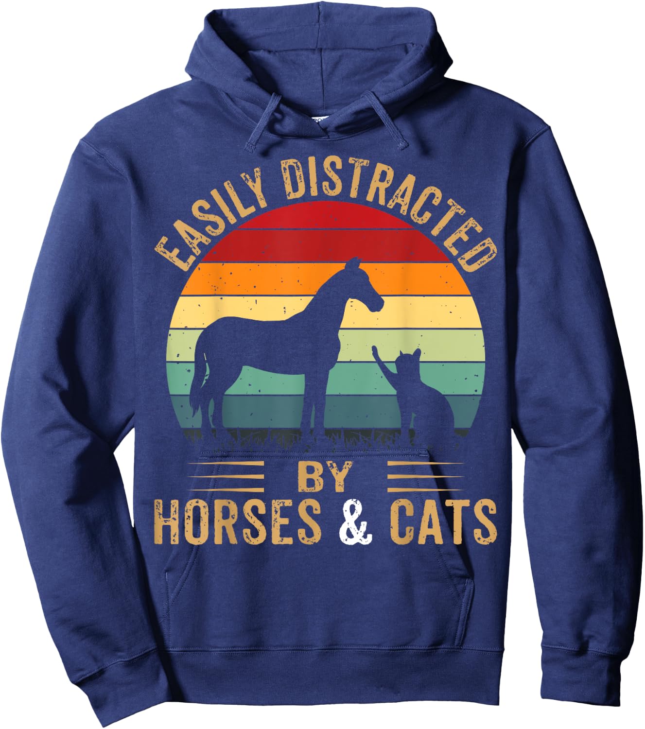 Easily Distracted By Horse And Cats Shirt Horse Riding Girls Hoodie - Hoodie | Navy