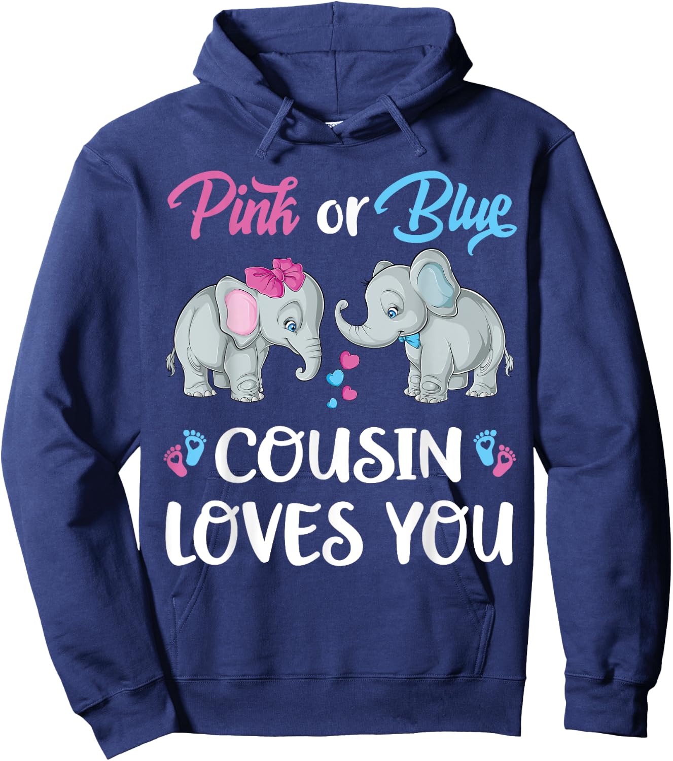Pink Or Blue Cousin Loves You Elephants Gender Reveal Family Hoodie - Hoodie | Navy