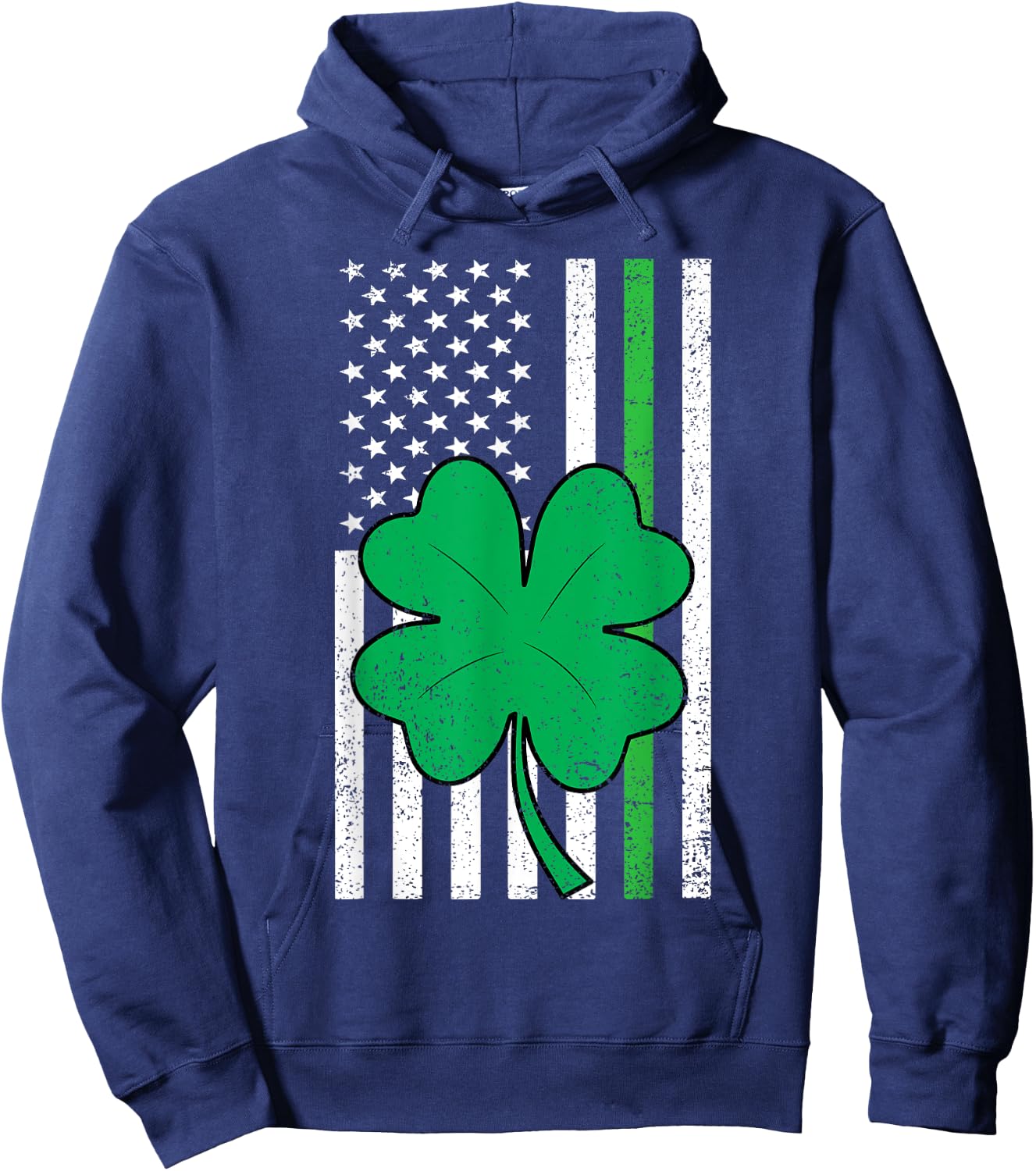 Shamrock American Flag Green Line St Patricks Day Military Hoodie - Hoodie | Navy