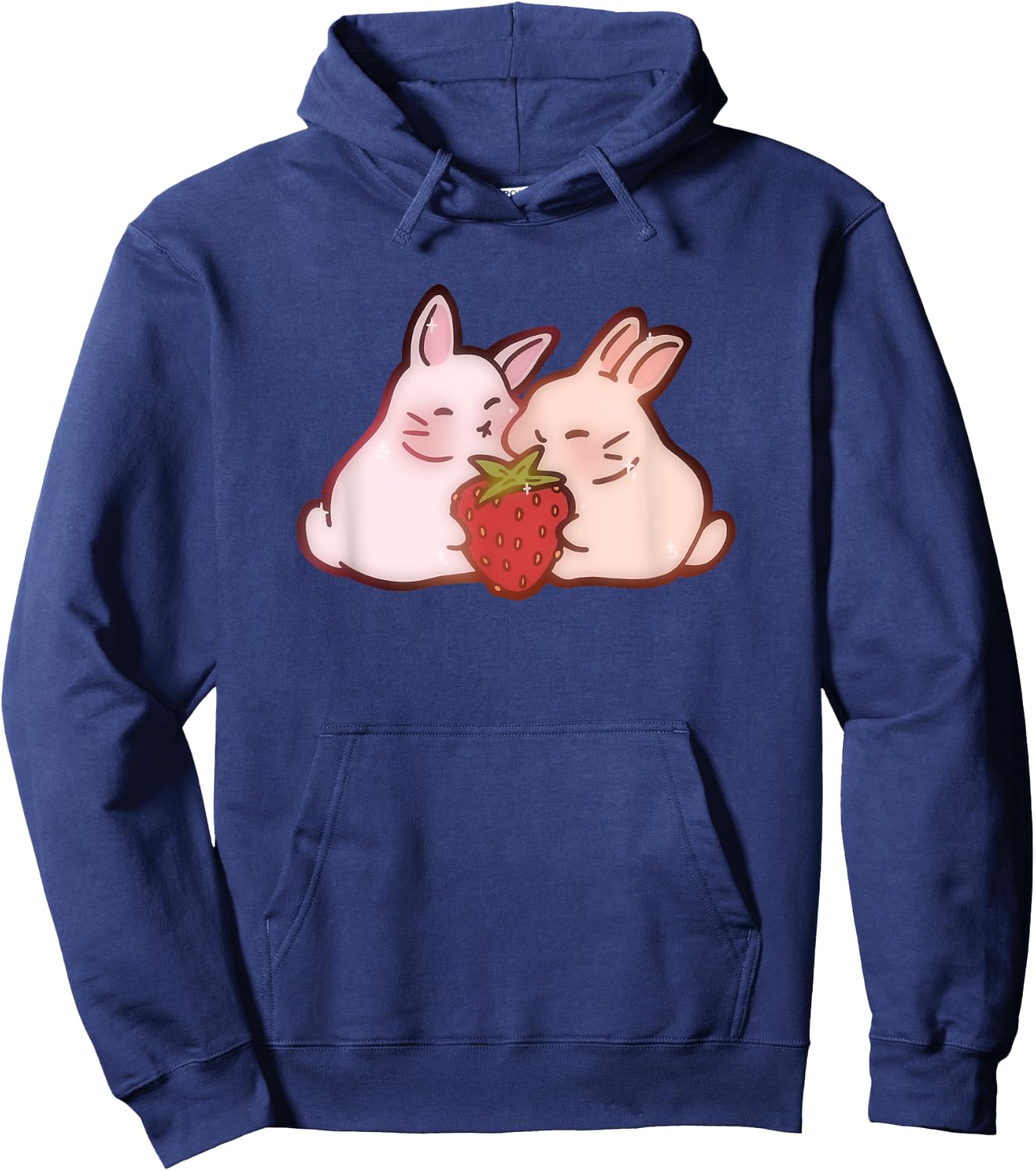 Cute Kawaii 90s Y2K Rabbits two Strawberry Bunnies Hoodie - Hoodie | Navy