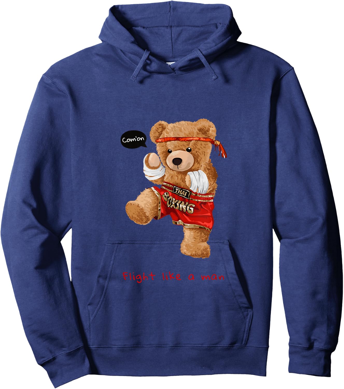 Cool Teddy Bear Man Boxing Fight Style Illustration Graphic Hoodie - Hoodie | Navy