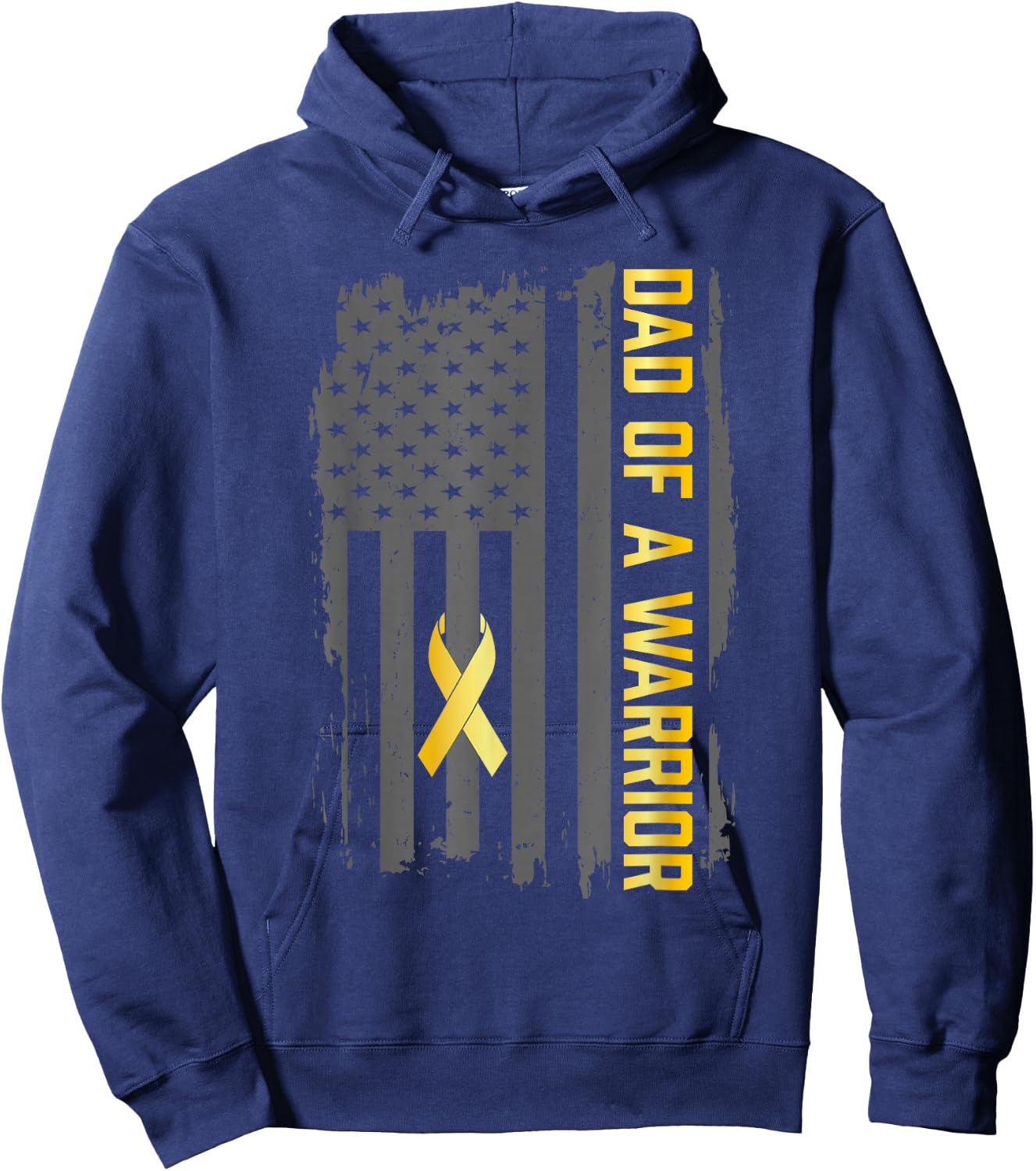 Childhood Cancer Usa Flag Dad of a Warrior Childhood Cancer Hoodie - Hoodie | Navy