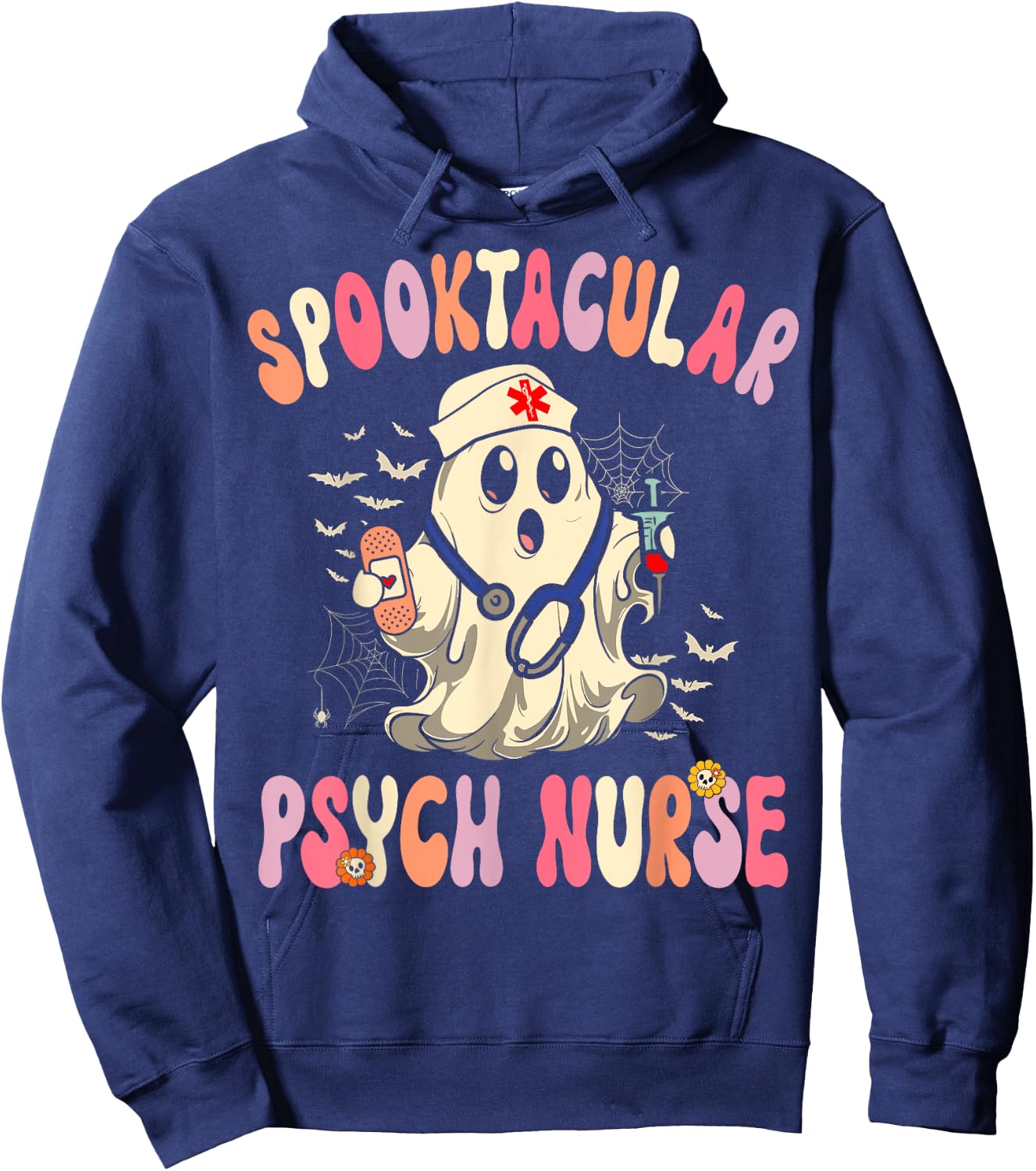 Spooktacular Psych Nurse Retro Halloween Ghost Nursing Hoodie - Hoodie | Navy