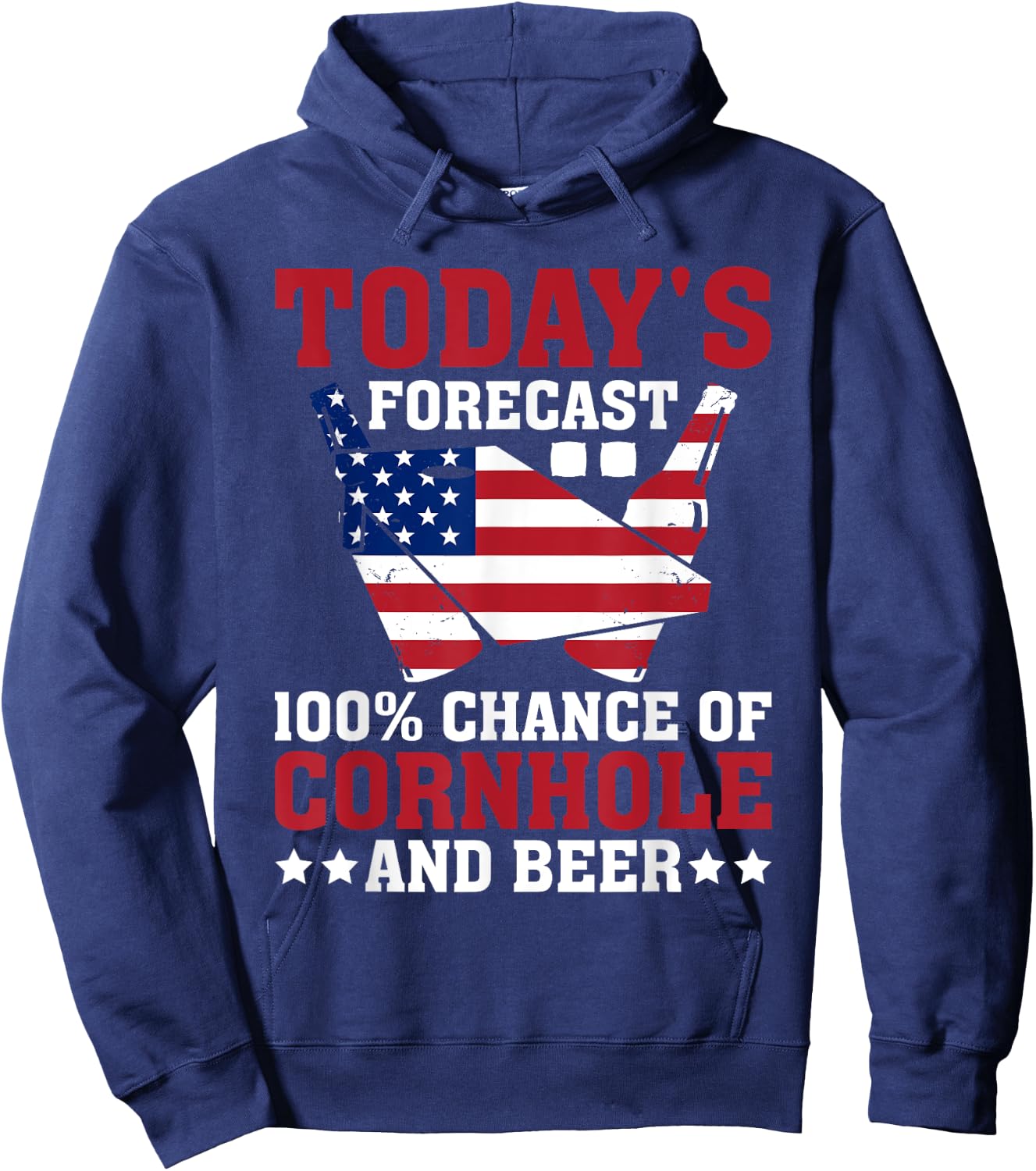 Cornhole and Beer Funny Todays Forecast 100% Chance Cornhole Hoodie - Hoodie | Navy