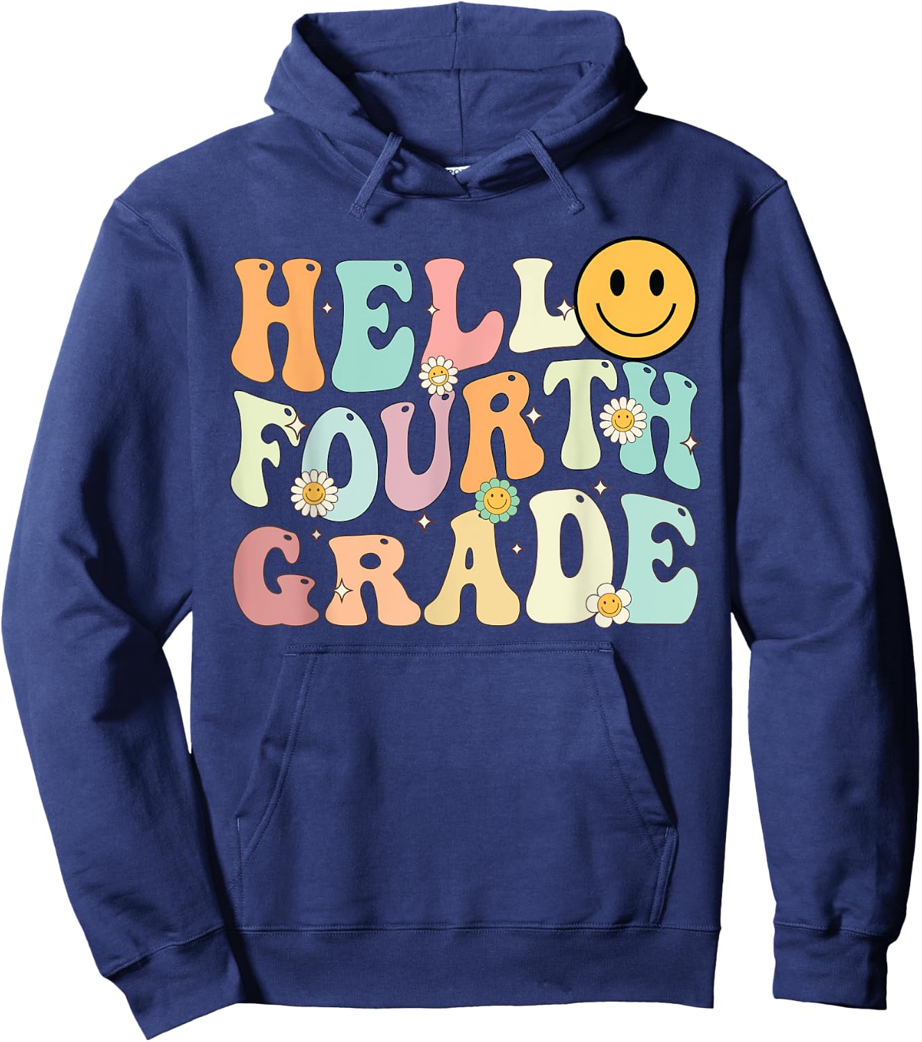 Groovy Hello 4th Fourth Grade Back To School Teacher Student Hoodie - Hoodie | Navy