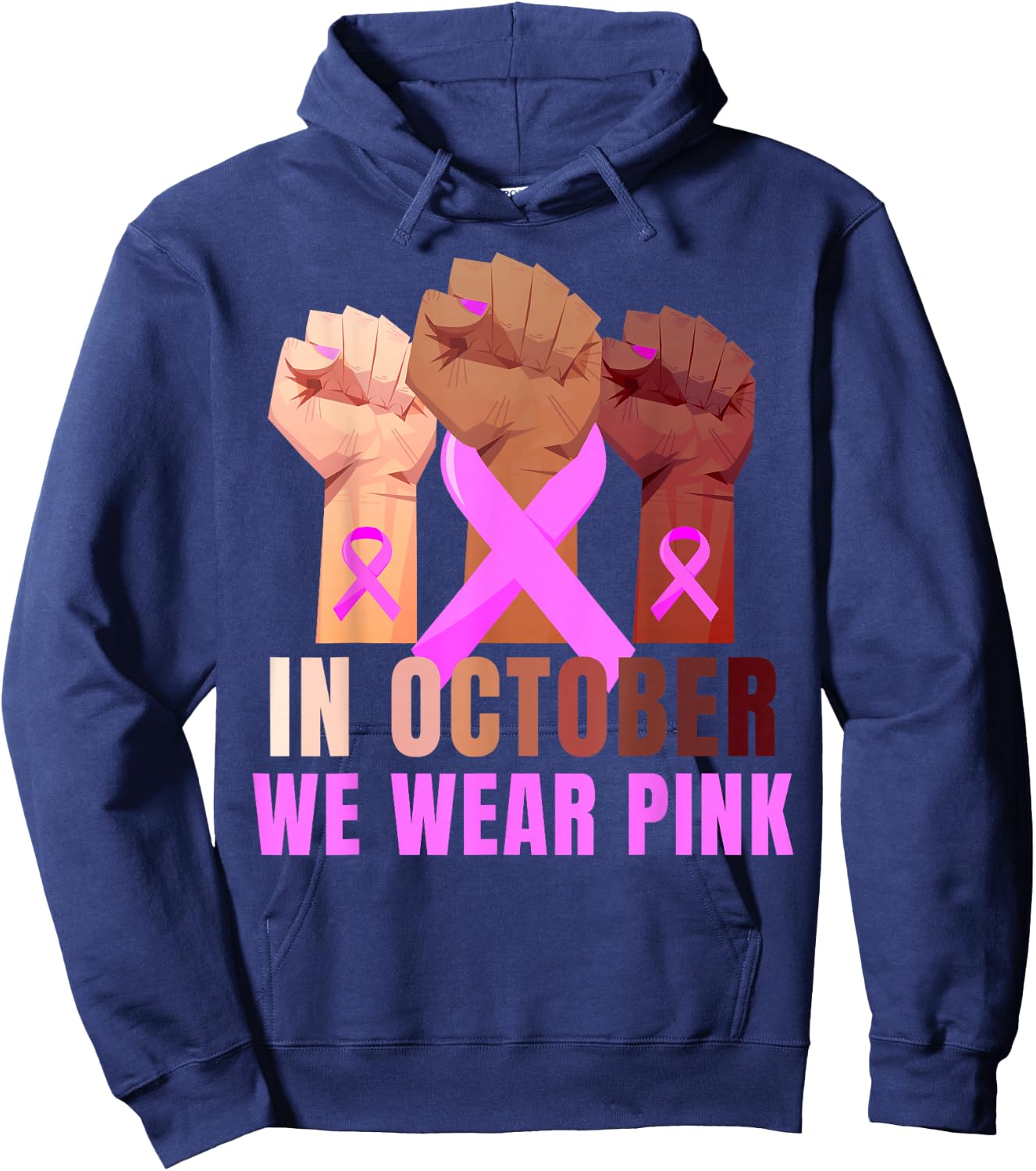 Breast Cancer Awareness Month Pink Fist Raise Fight Hoodie - Hoodie | Navy
