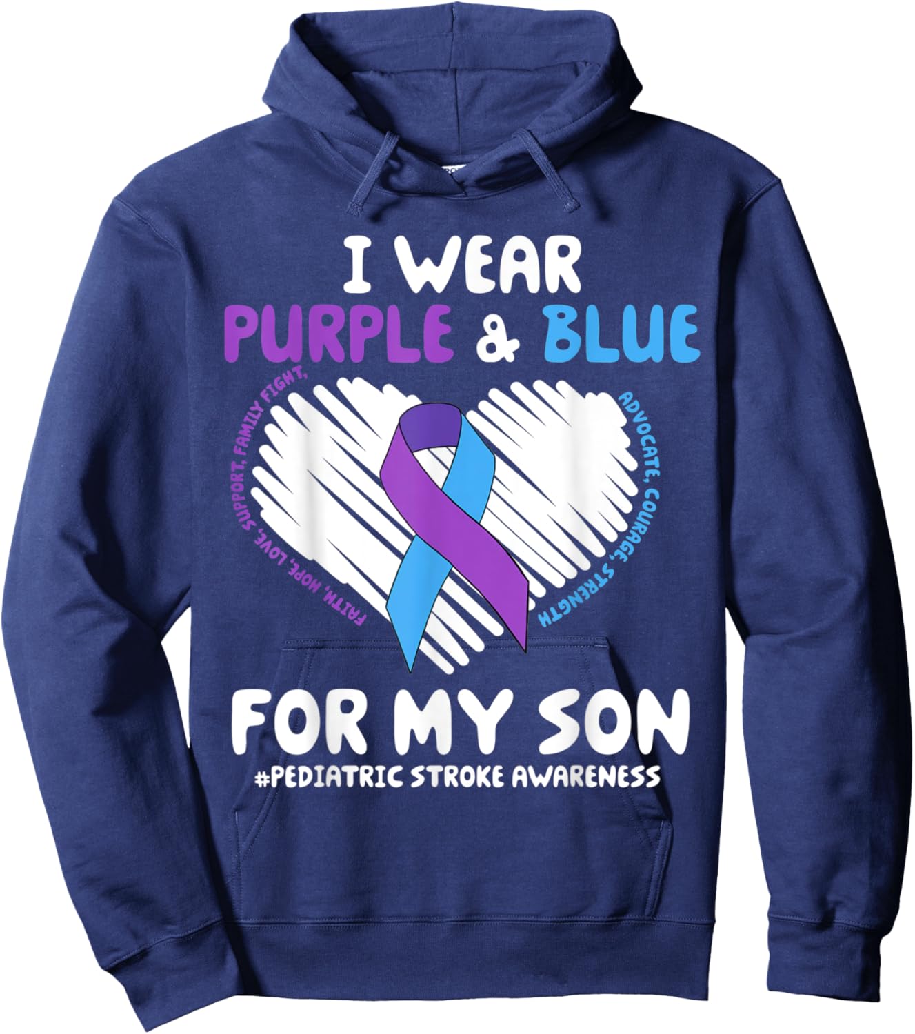 I Wear Purple & Blue For My Son Pediatric Stroke Awareness Hoodie - Hoodie | Navy