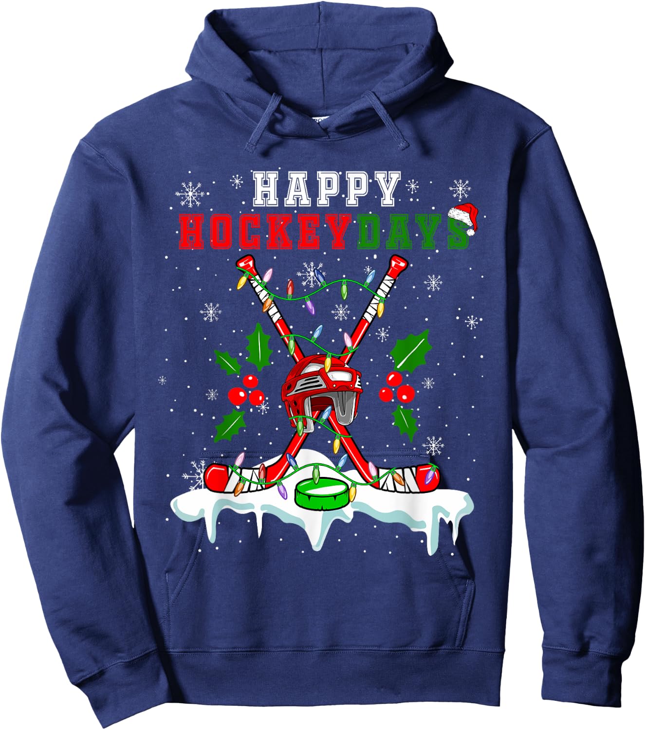 Happy Hockey Xmas Days Ice Hockey Equipment Player Family Hoodie - Hoodie | Navy