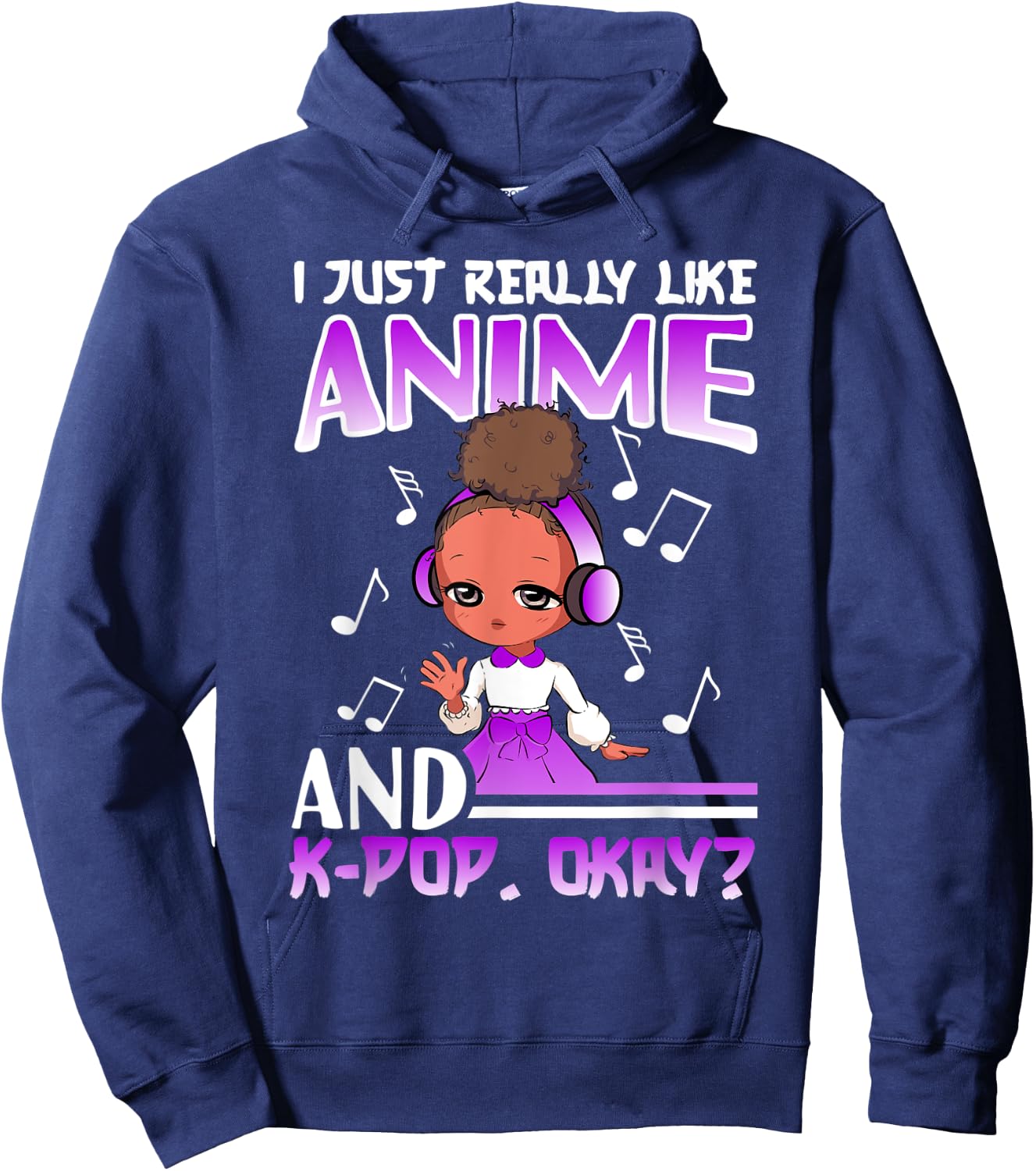 Anime K Pop African American Kpop Music Black Girl Hoodie - Hoodie | Navy
