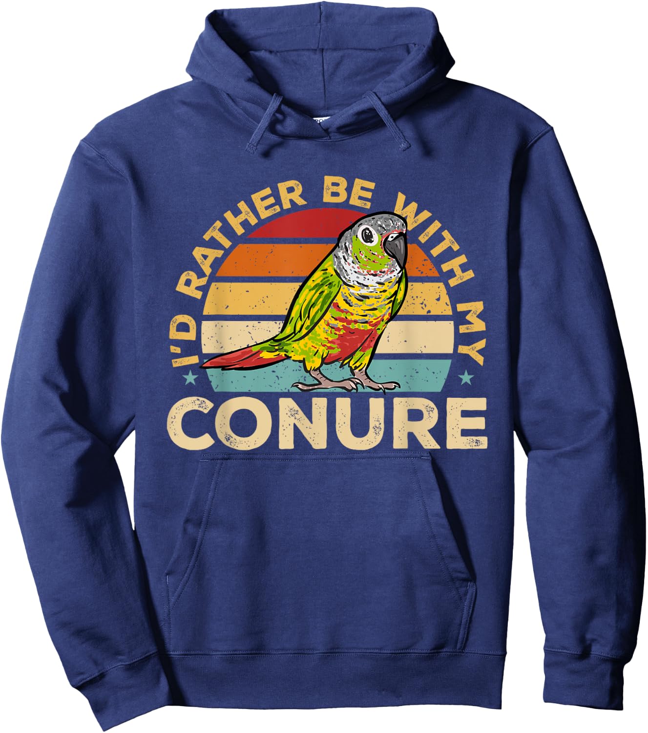 Green Cheek Conure Retro I'd Rather Be With My Conure Hoodie - Hoodie | Navy