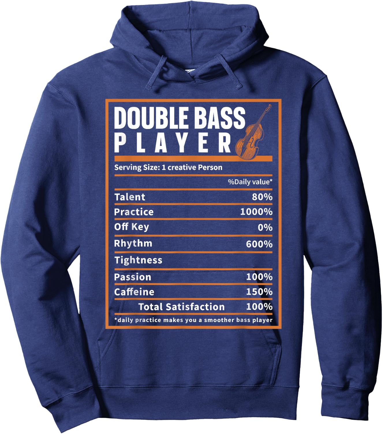 Upright Bass Player Nutrition Facts, Double Bass Fiddle Hoodie - Hoodie | Navy