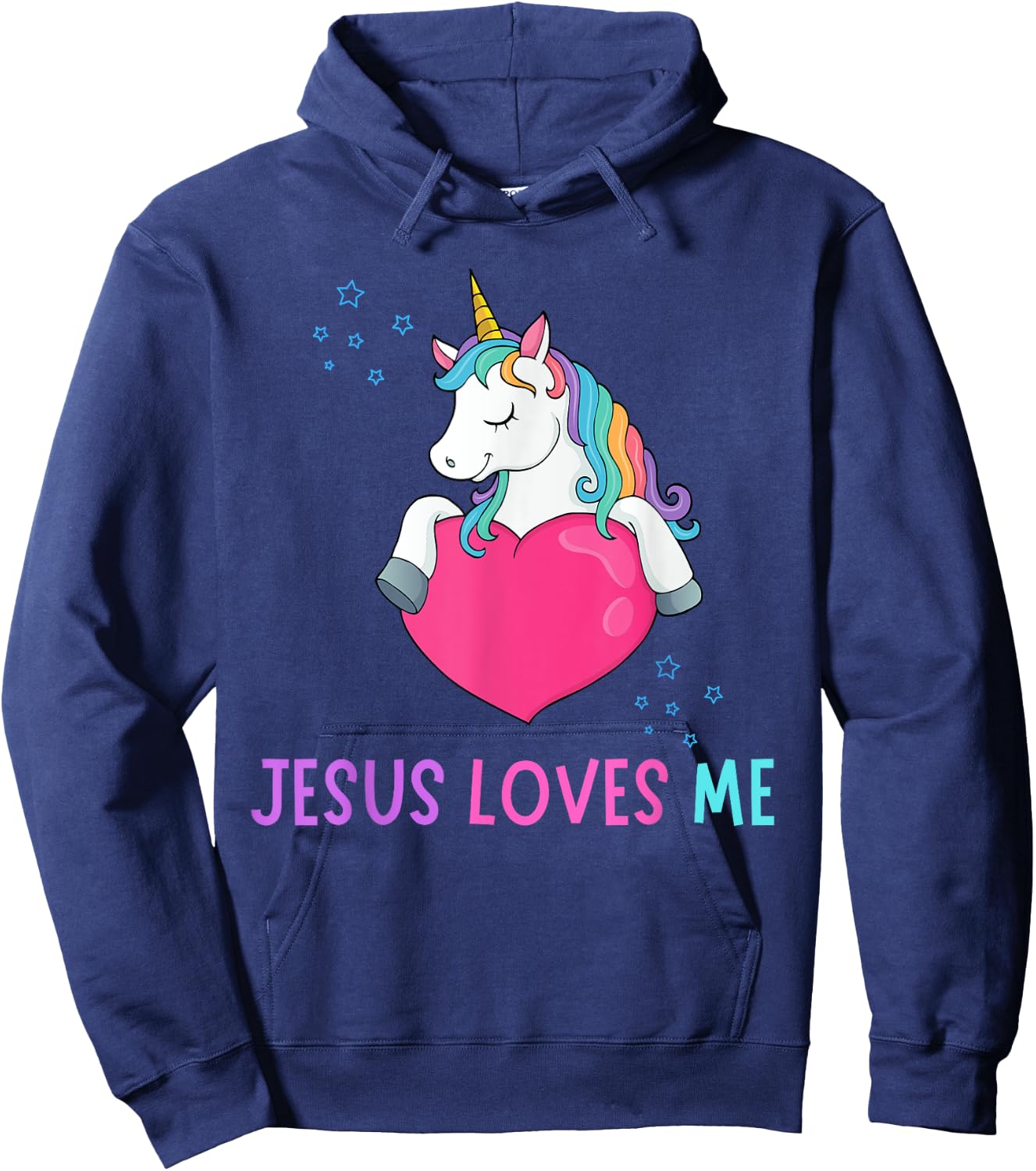 Kids Jesus Loves Me Christian Bible Girls Rainbow Unicorn Hoodie - Hoodie | Navy